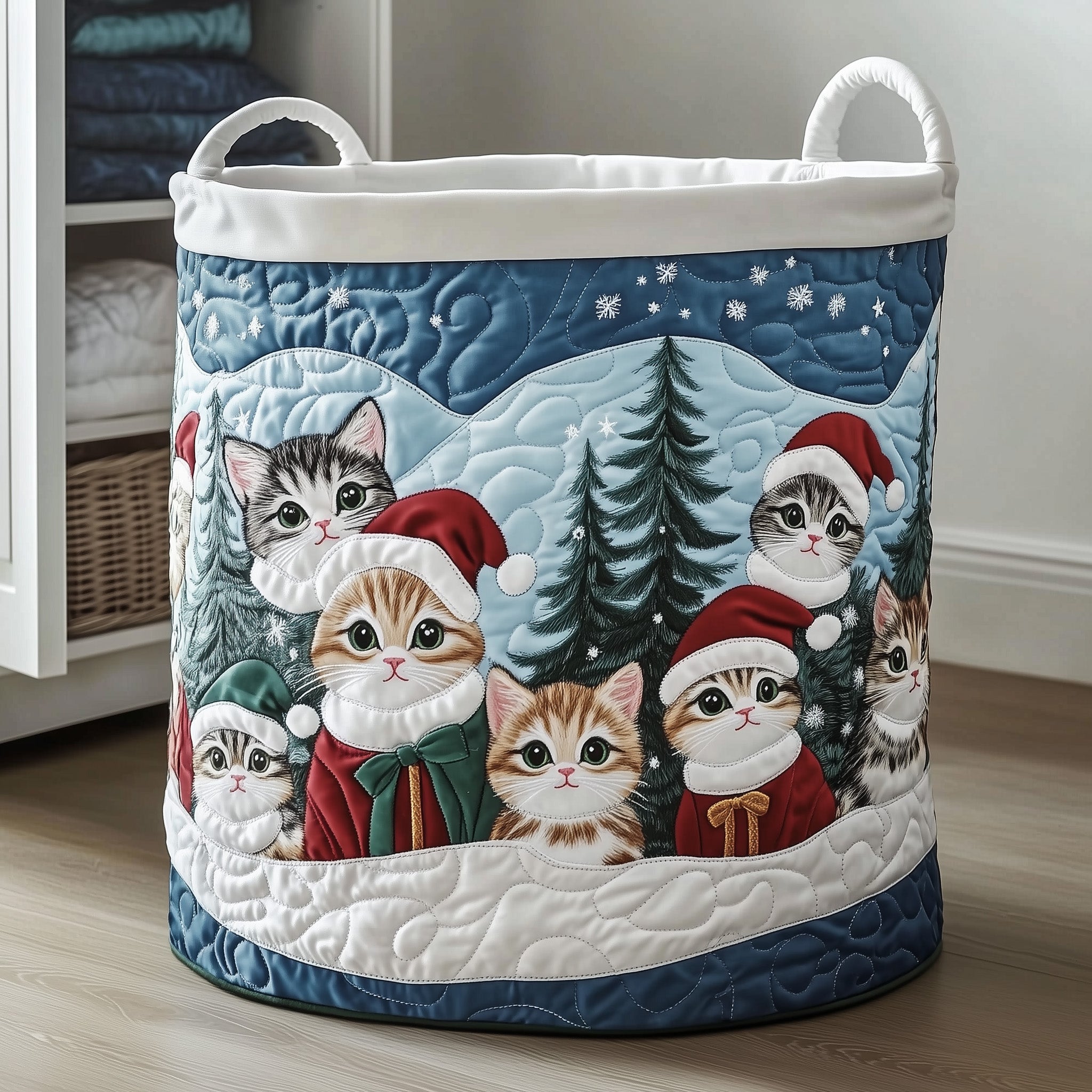 Christmas Kittens Quilted Laundry Basket Great Stocking Stuffer