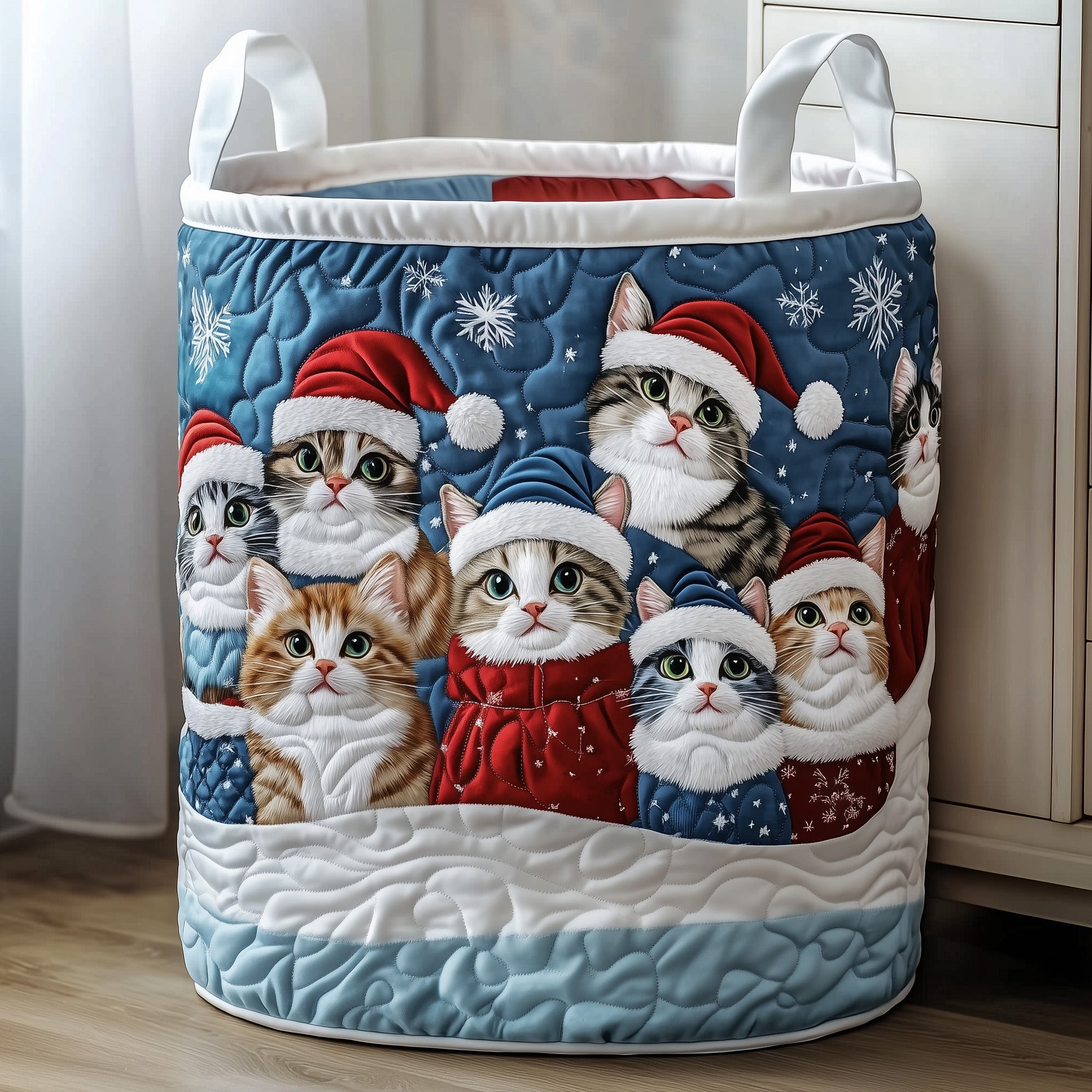 Christmas Kittens Quilted Laundry Basket Top Choice For Housewarming