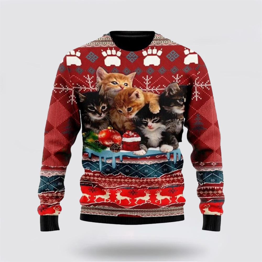 Christmas Kitty Cat Ugly Christmas Sweater Christmas Unisex Sweater Funny Christmas Sweater