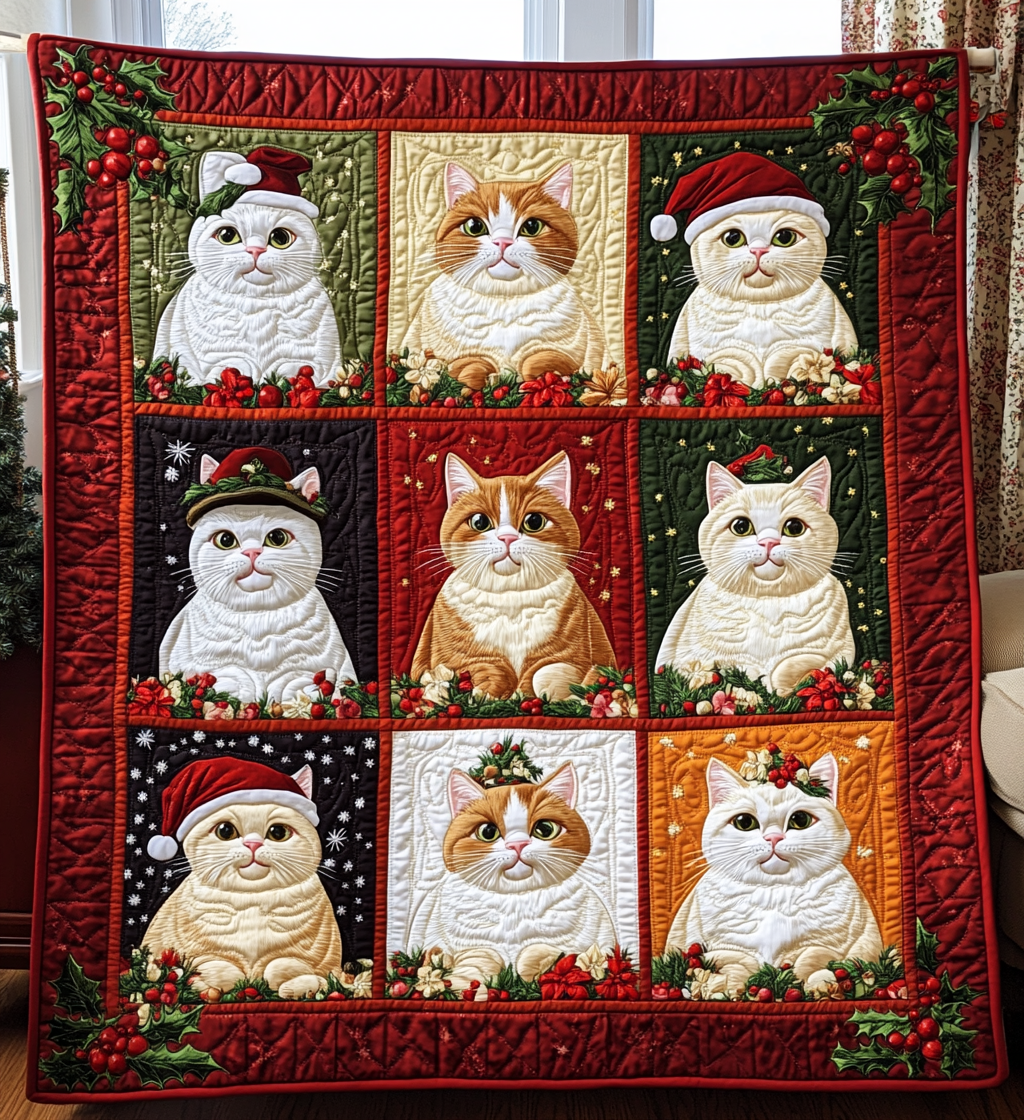 Christmas Kitty Quilted Blanket Christmas Presents For Cat Lovers