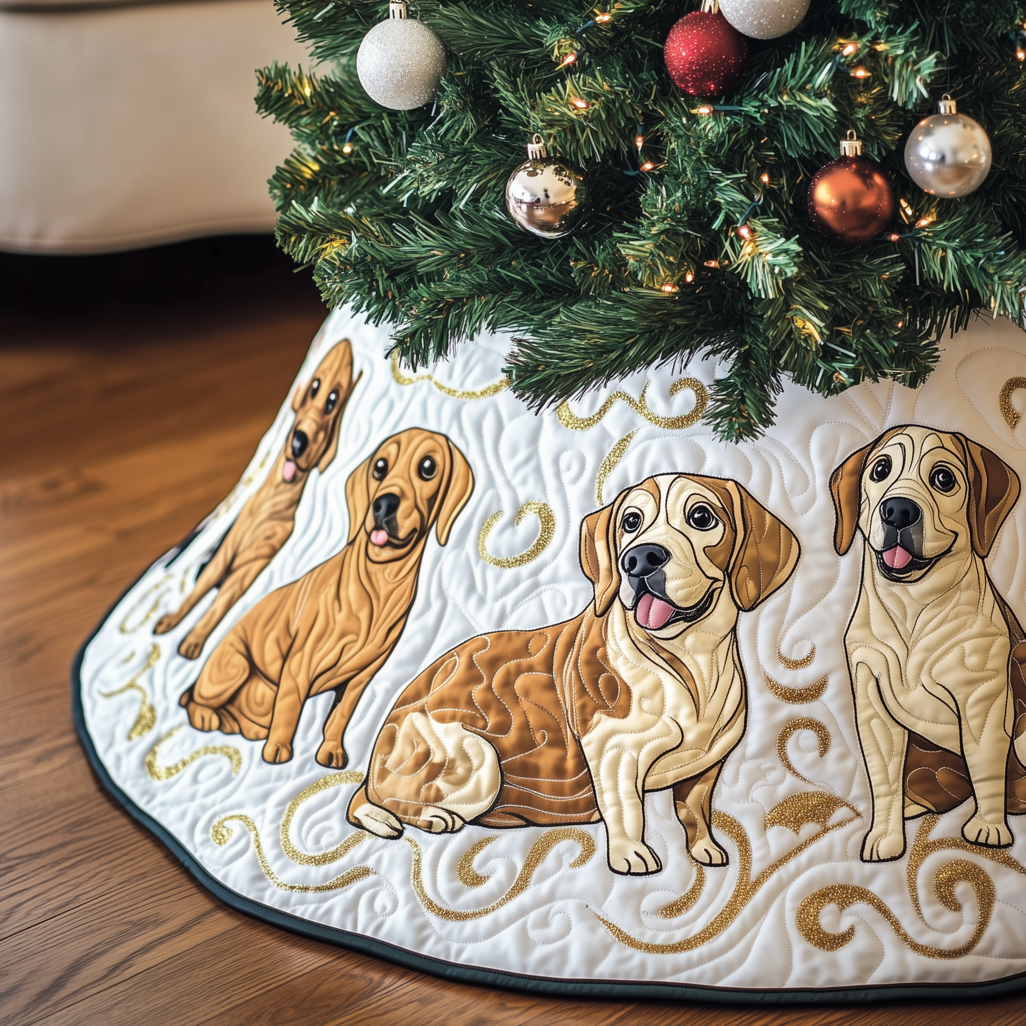 Christmas Labrador Quilted Tree Skirt Beautiful Christmas Home Merch