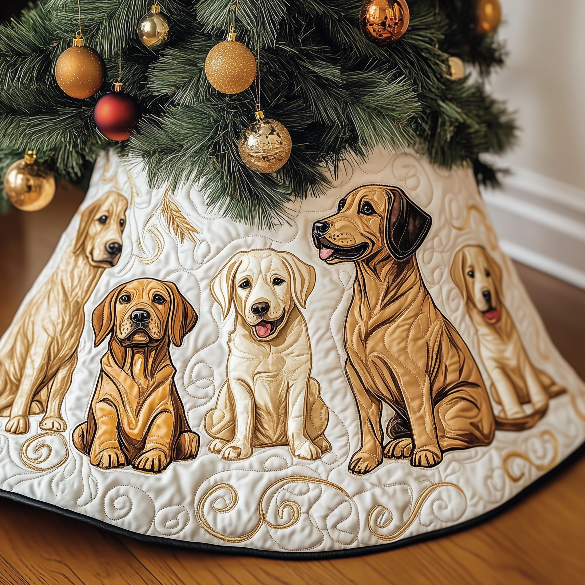 Christmas Labrador Quilted Tree Skirt Cozy Home Decor Gift Merch