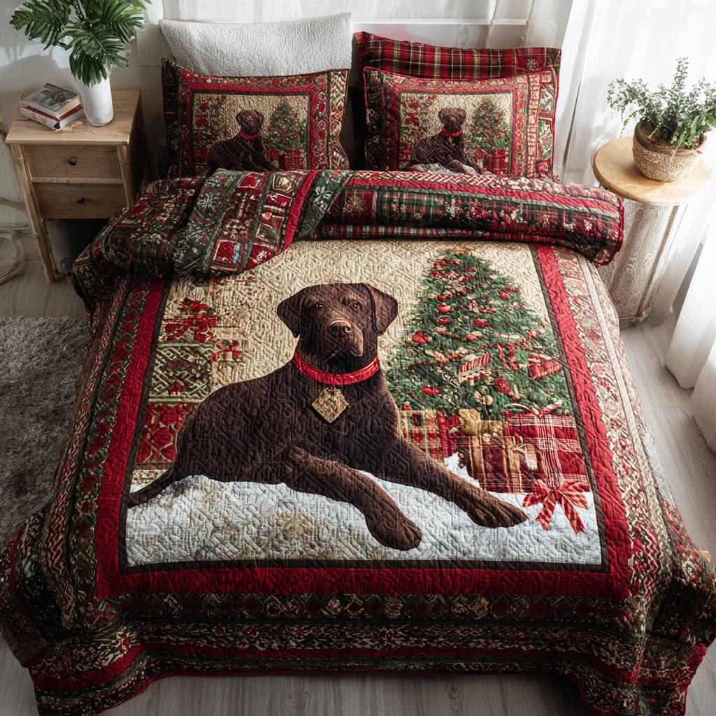 Christmas Labrador Retriever Quilted Bedding Set Cute Room Decor Labrador Gifts For Dog Lovers