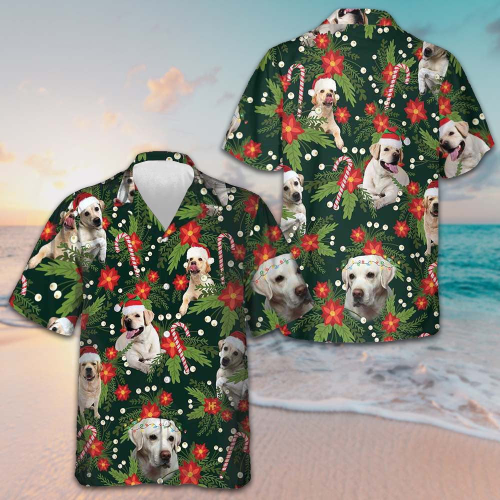 Christmas Labrador Retriever With Poinsettia Flower Hawaiian Shirt Dog Lover Xmas Shirts Mens