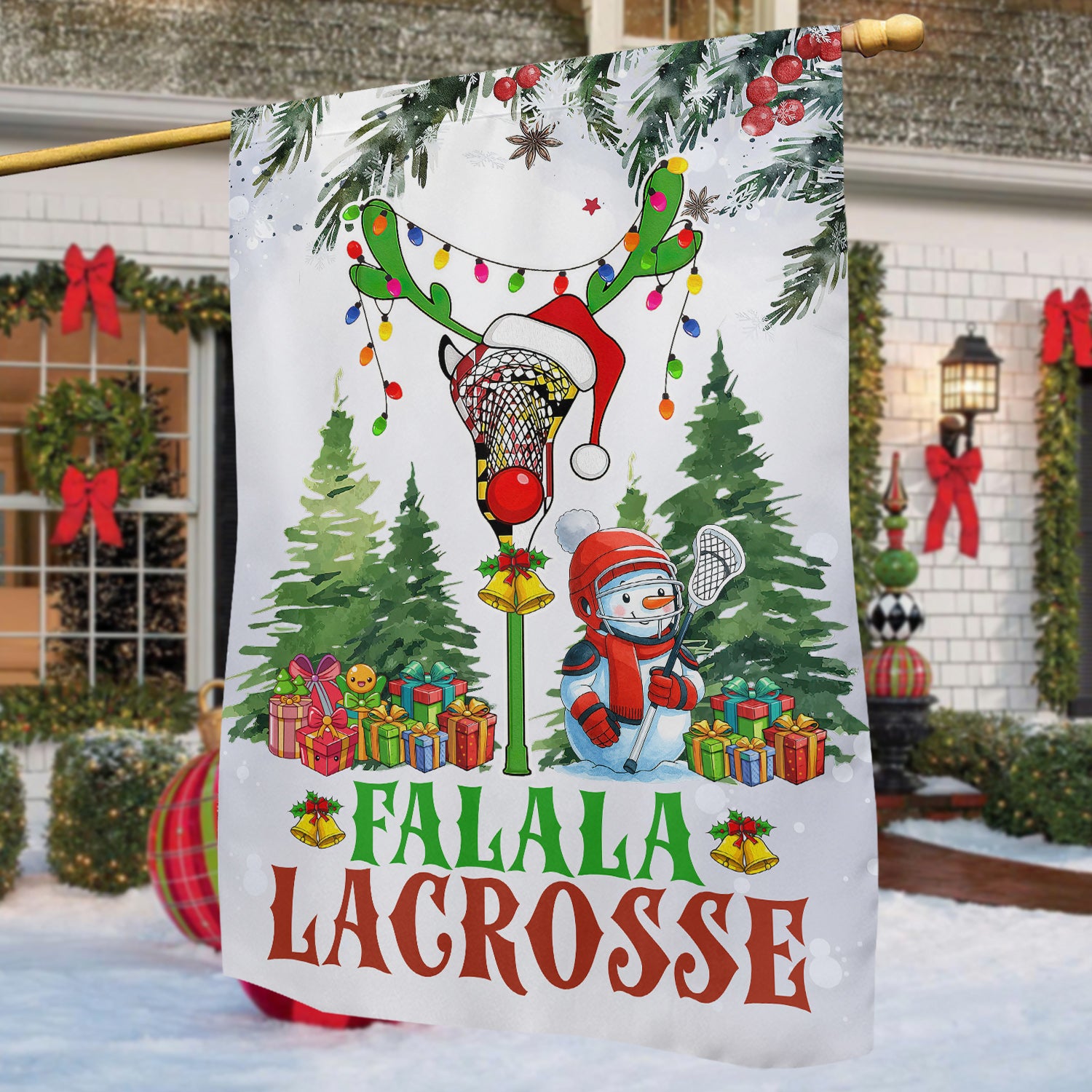 Christmas Lacrosse Garden Flag Falala Lacrosse Yard Flag Xmas Gift For Lacrosse Lovers