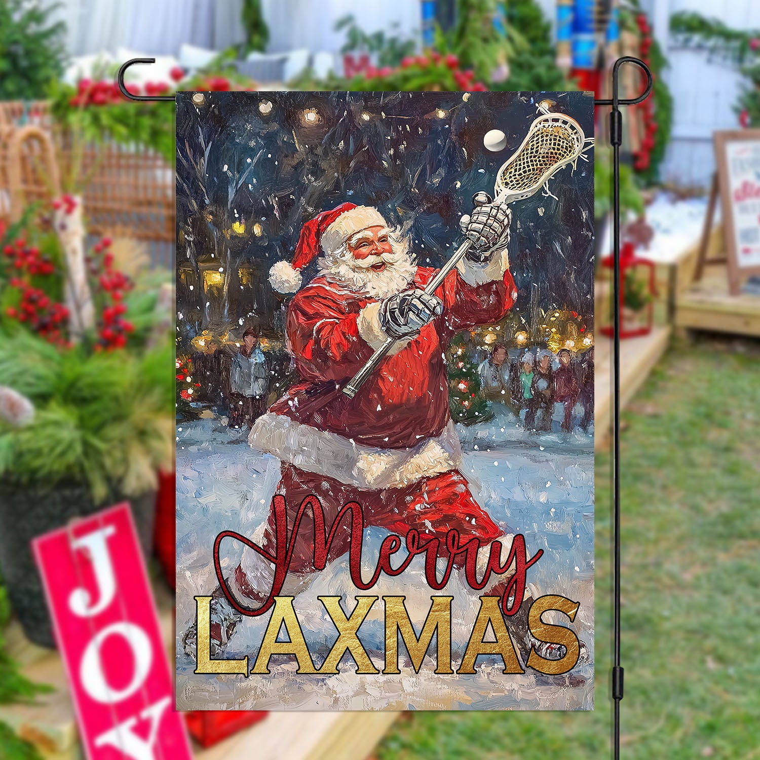 Christmas Lacrosse Garden Flag Merry Laxmas Outdoor Decor Xmas Yard Decor Lacrosse Lover Gift
