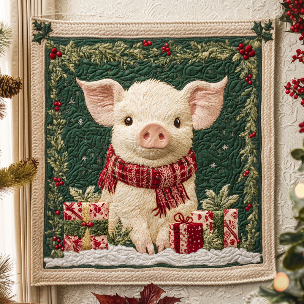 Christmas Light Pig Quilt Perfect Holiday Gift for Blanket Lovers
