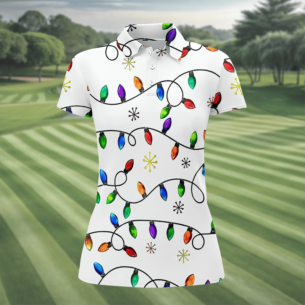 Christmas Light Print Polo Shirt Festive Clothing Christmas Gifts For Golf Players