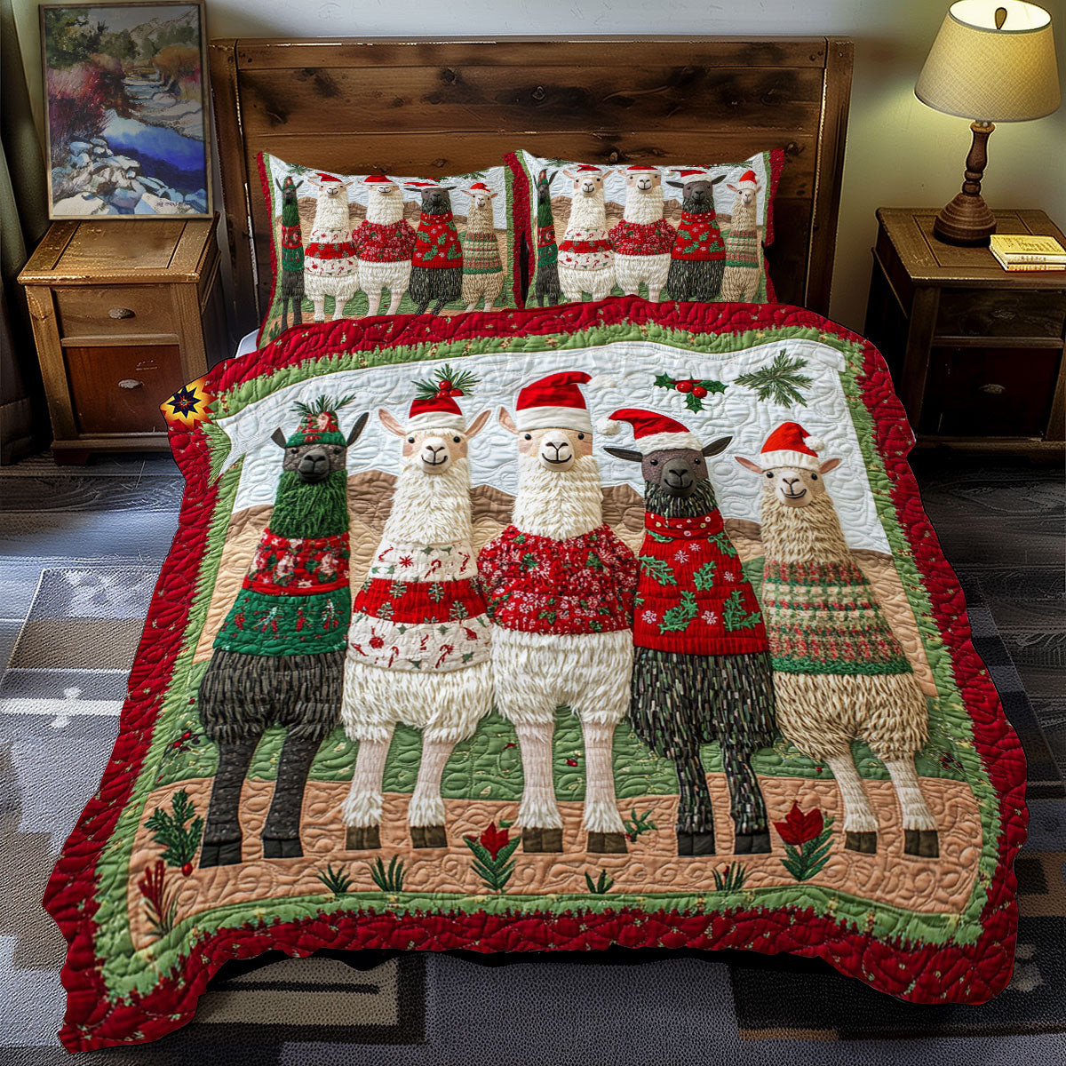 Christmas Llama Holiday Xmas Quilted Bedding Set Best Christmas Gifts For Mom