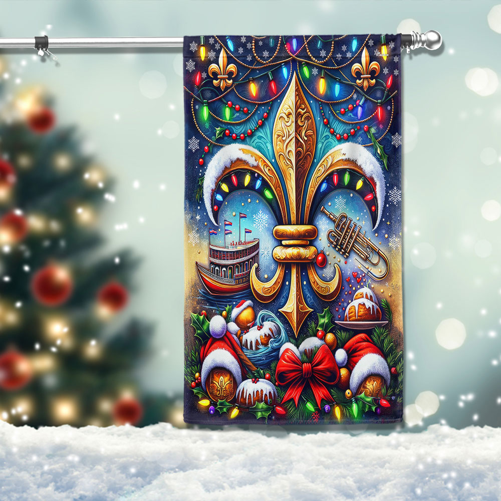 Christmas Louisiana Fleur De Lis Flag