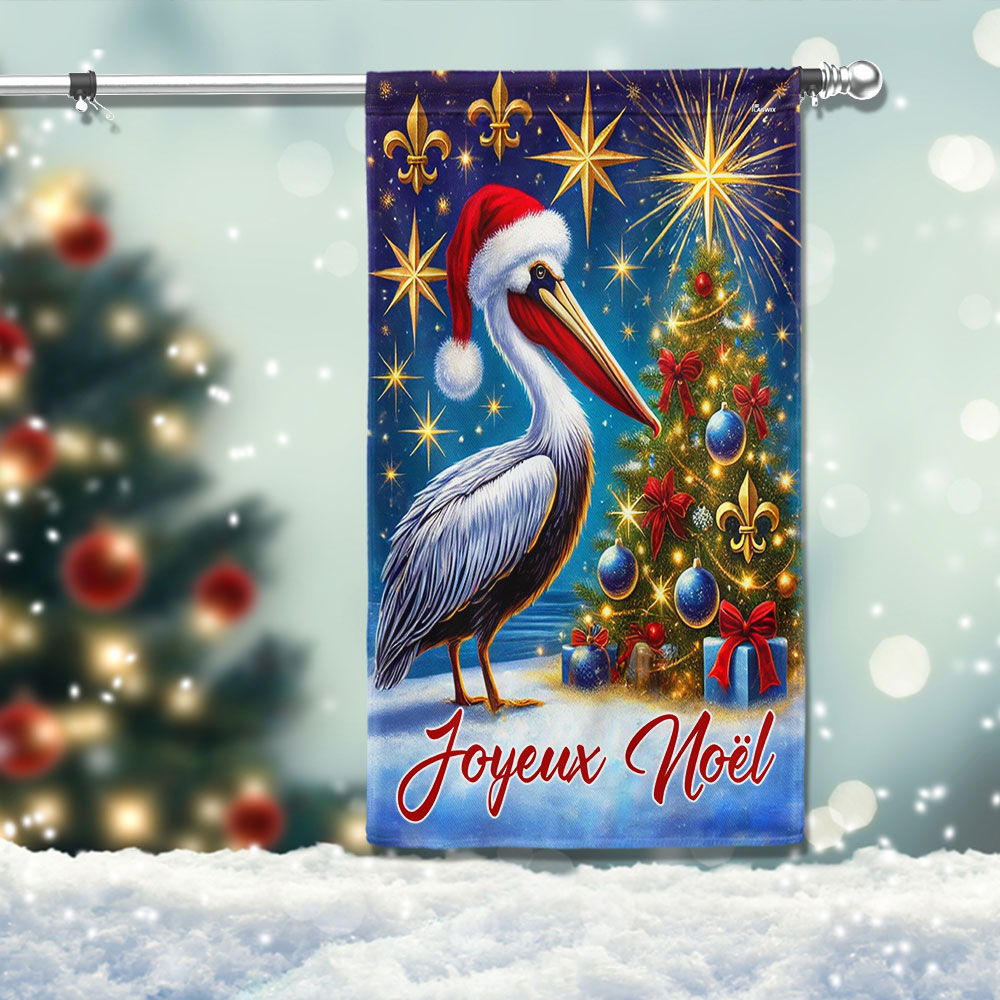 Christmas Louisiana Pelican Bird Joyeux Noel Flag