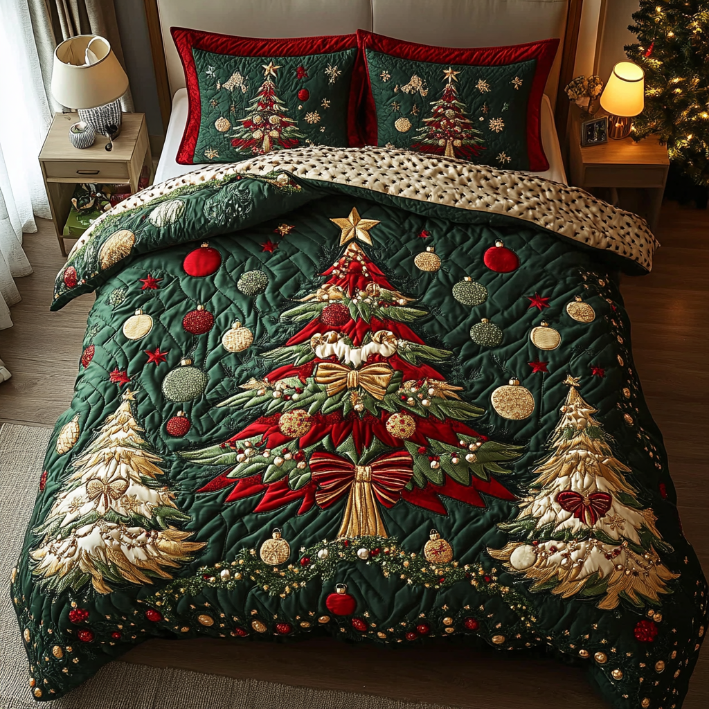 Christmas Magic Quilted Bedding Set Xmas Duvet Cover Set Christmas Gifts For Grandparents