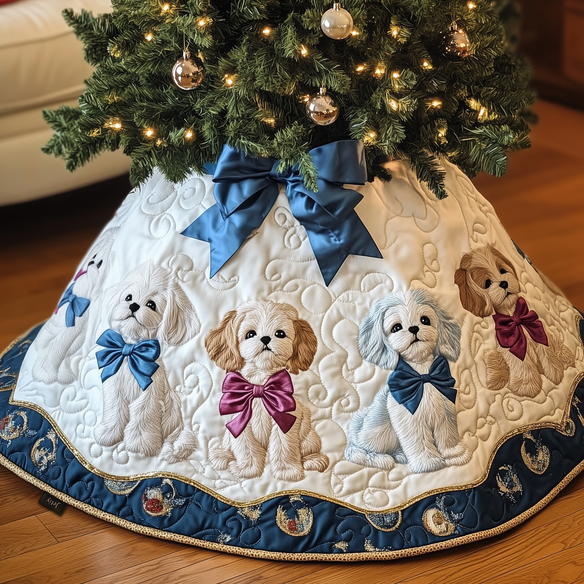 Christmas Maltese Quilted Tree Skirt Cozy Tree Skirt For Holiday Decor