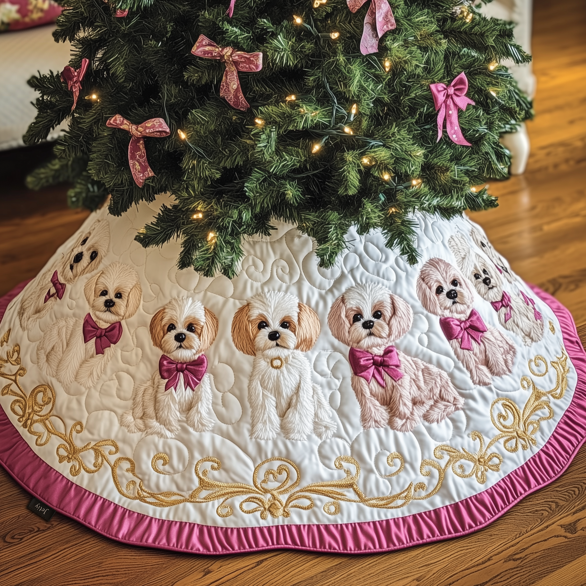 Christmas Maltese Quilted Tree Skirt Joyful Home Merch Collection