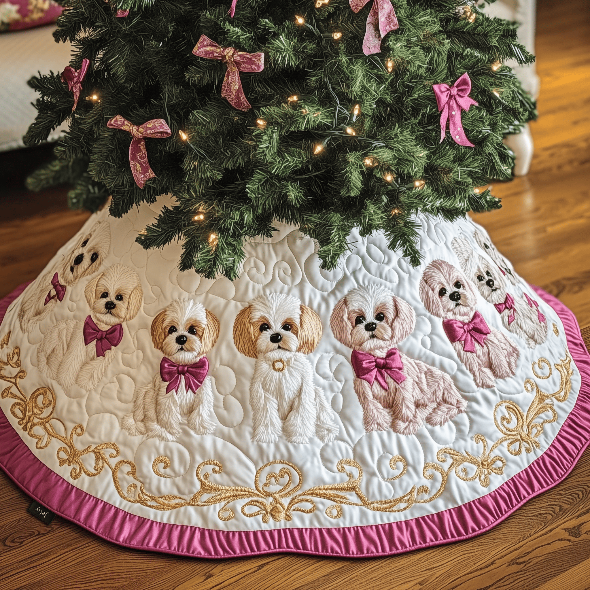 Christmas Maltese Quilted Tree Skirt Xmas Tree Base Cover Decorations Christmas Gifts For Maltese Lovers