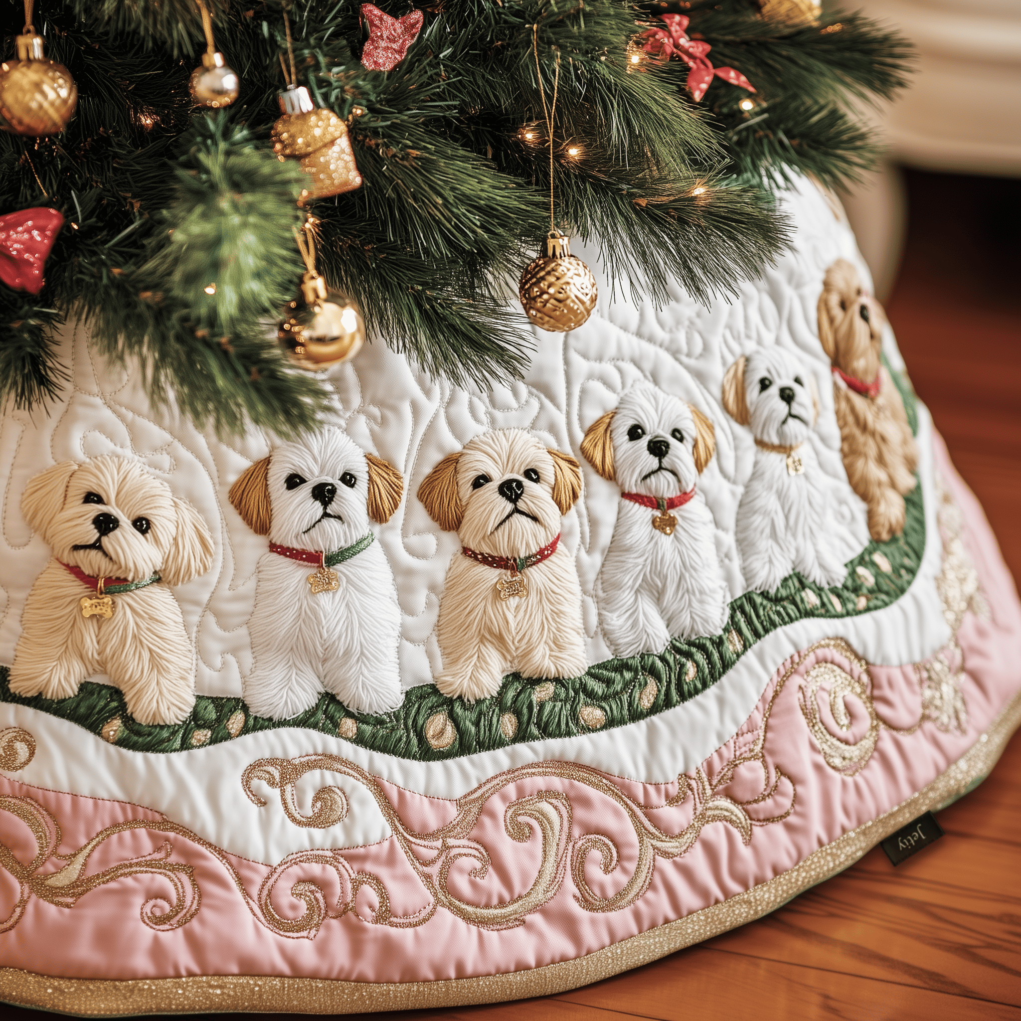 Christmas Maltese Quilted Tree Skirt Xmas Tree Base Cover Decorations Christmas Gifts For Maltese Lovers
