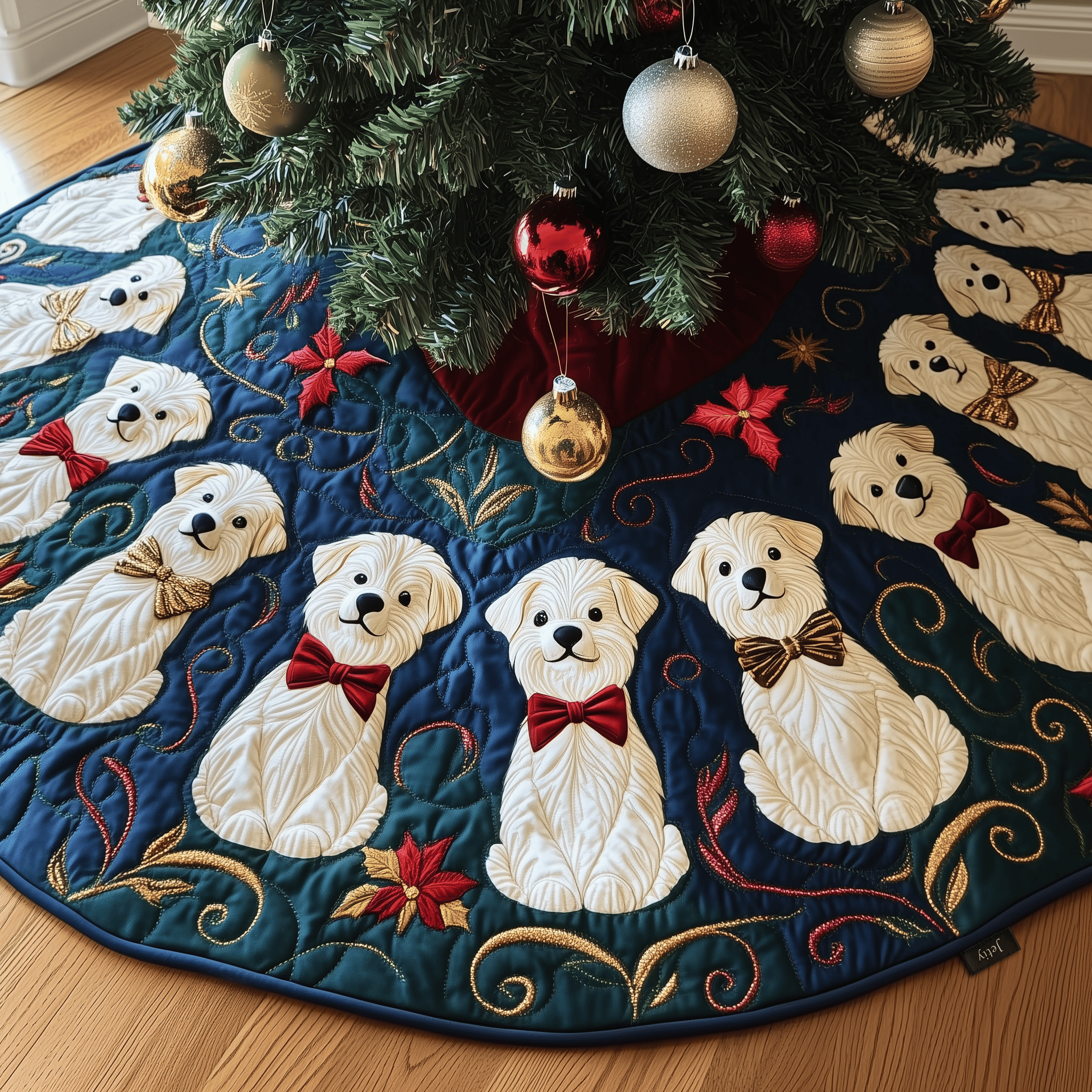 Christmas Maltese Quilted Tree Skirt Xmas Tree Base Cover Decorations Christmas Gifts For Maltese Owners