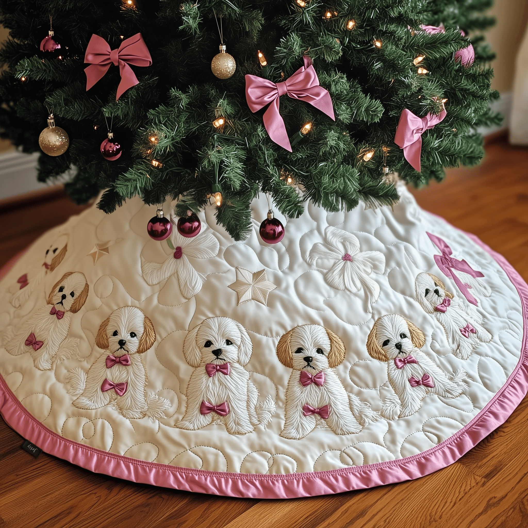 Christmas Maltese Quilted Tree Skirt Xmas Tree Base Cover Decorations Christmas Gifts For Maltese Owners