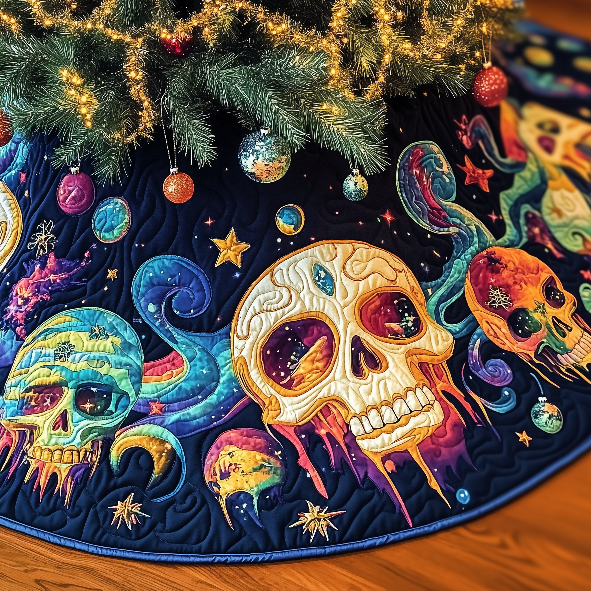 Christmas Melting Skull Quilted Tree Skirt Tree Surround Decorations Christmas Gifts For Women Ideas