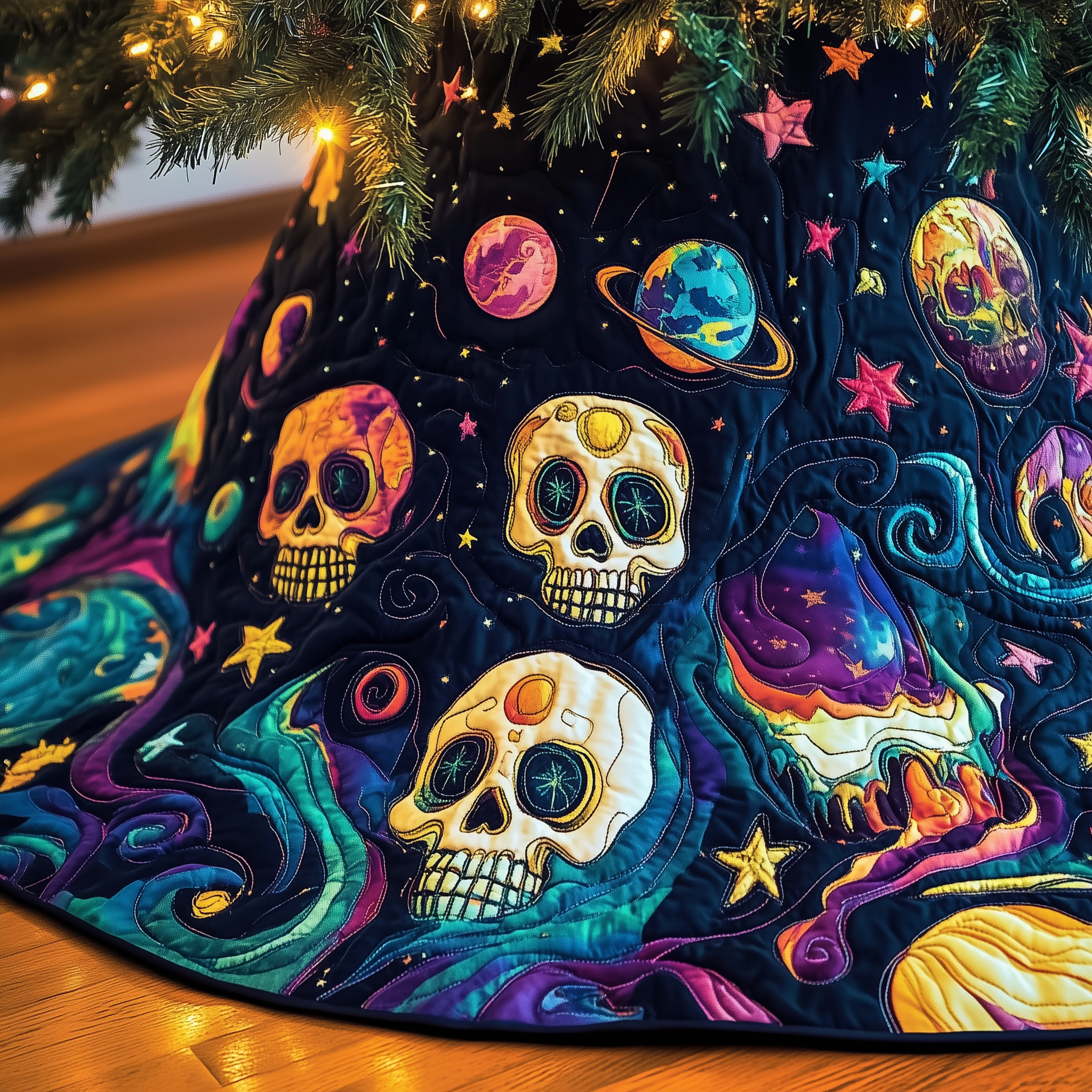 Christmas Melting Skull Quilted Tree Skirt Tree Surround Decorations Christmas Gifts For Women Ideas