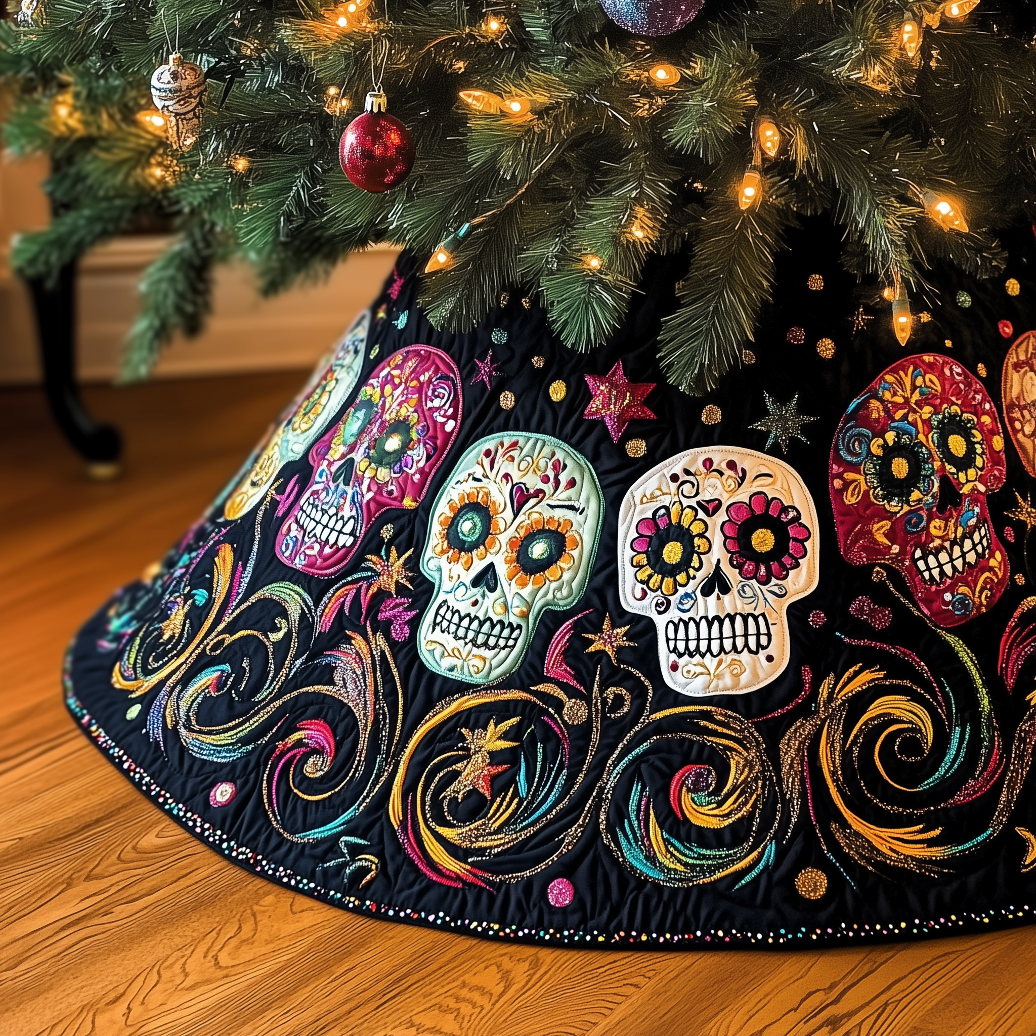 Christmas Mexico Skull Quilted Tree Skirt Holiday Tree Skirt Must-Have