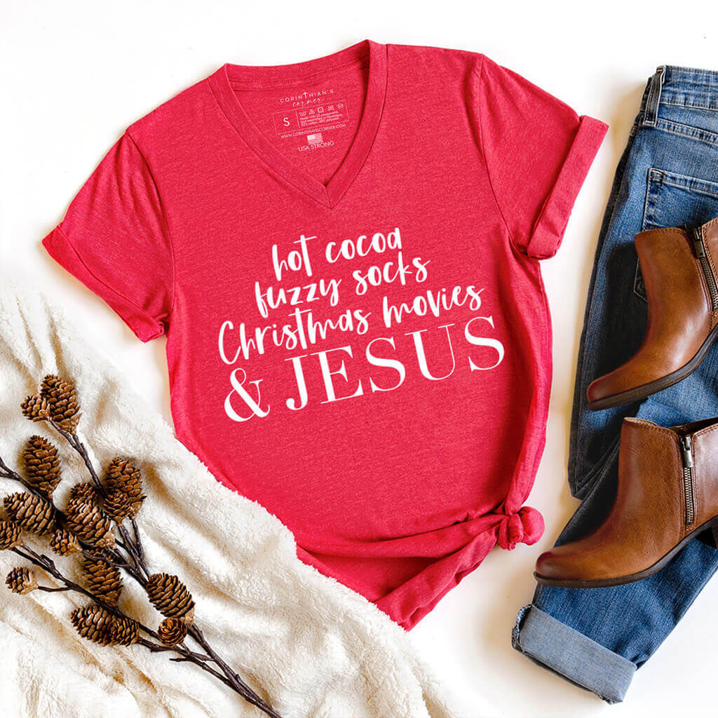 Christmas Movies And Jesus V-Neck Shirt Gift For Women
