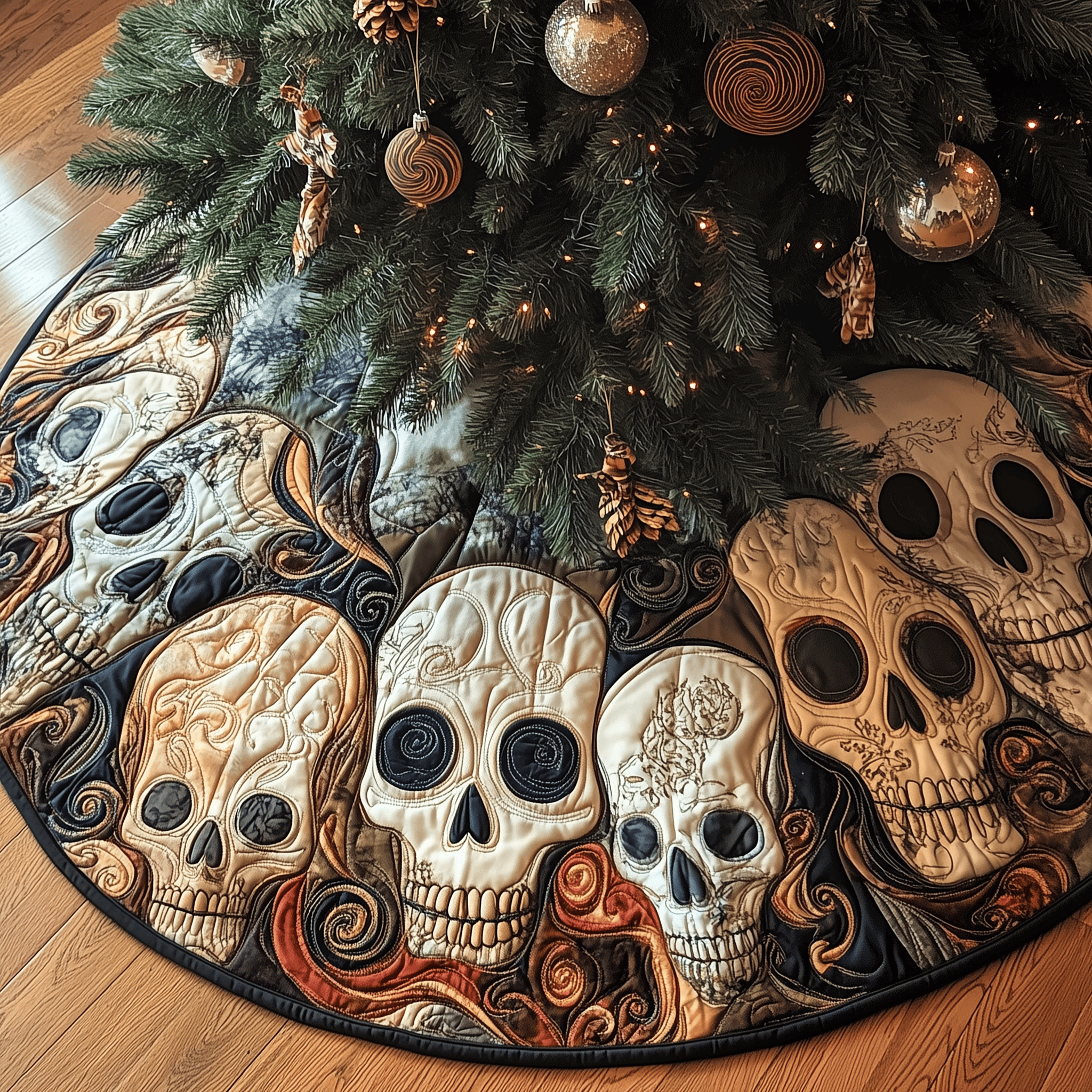 Christmas Mystique Skull Quilted Tree Skirt Christmas Tree Base Cover Holiday Gifts For Grandma
