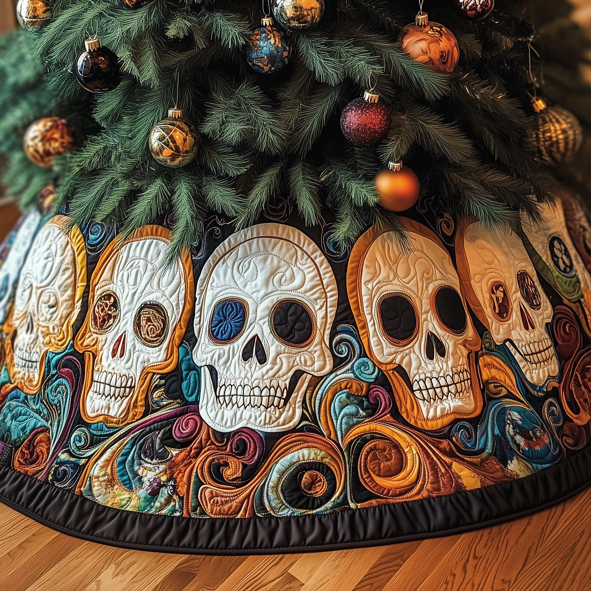 Christmas Mystique Skull Quilted Tree Skirt Perfect Christmas Gift Merch