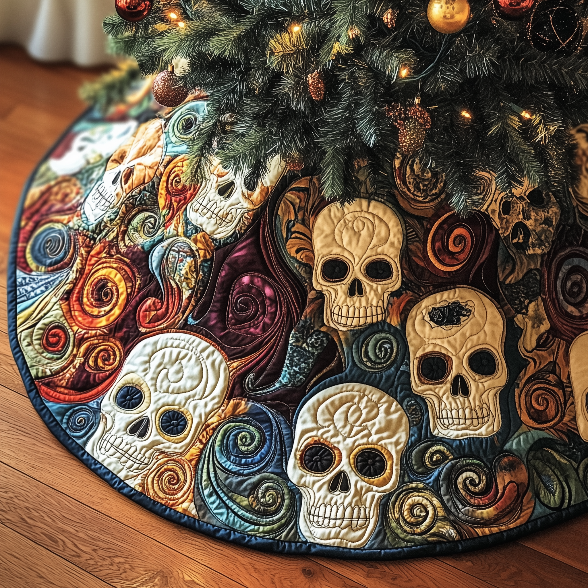 Christmas Mystique Skull Quilted Tree Skirt Small Christmas Tree Skirt Best Christmas Gifts For New Moms