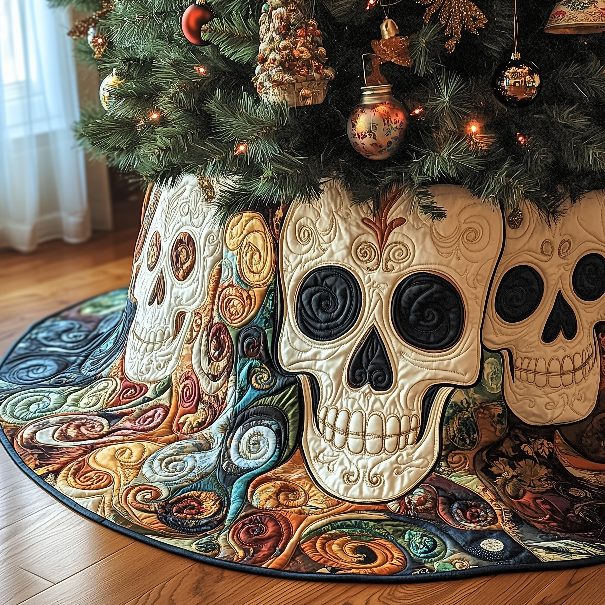 Christmas Mystique Skull Quilted Tree Skirt Tree Surround Decorations Christmas Gifts For Women Ideas