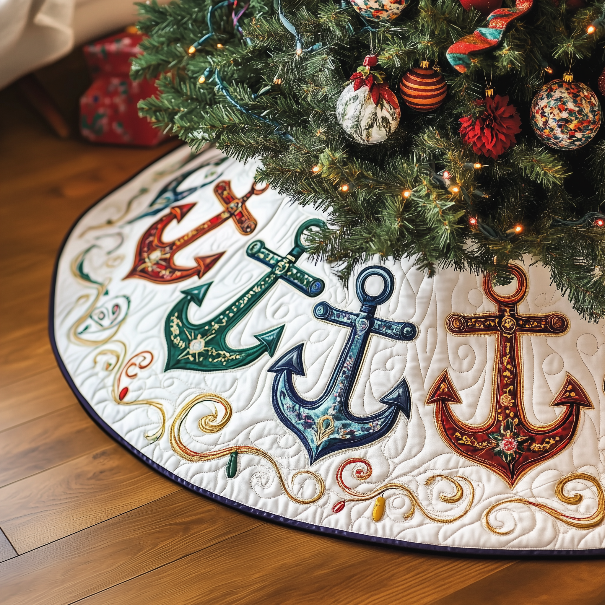Christmas Nautical Quilted Tree Skirt Christmas Tree Skirt Gifts For Mom And Dad Christmas