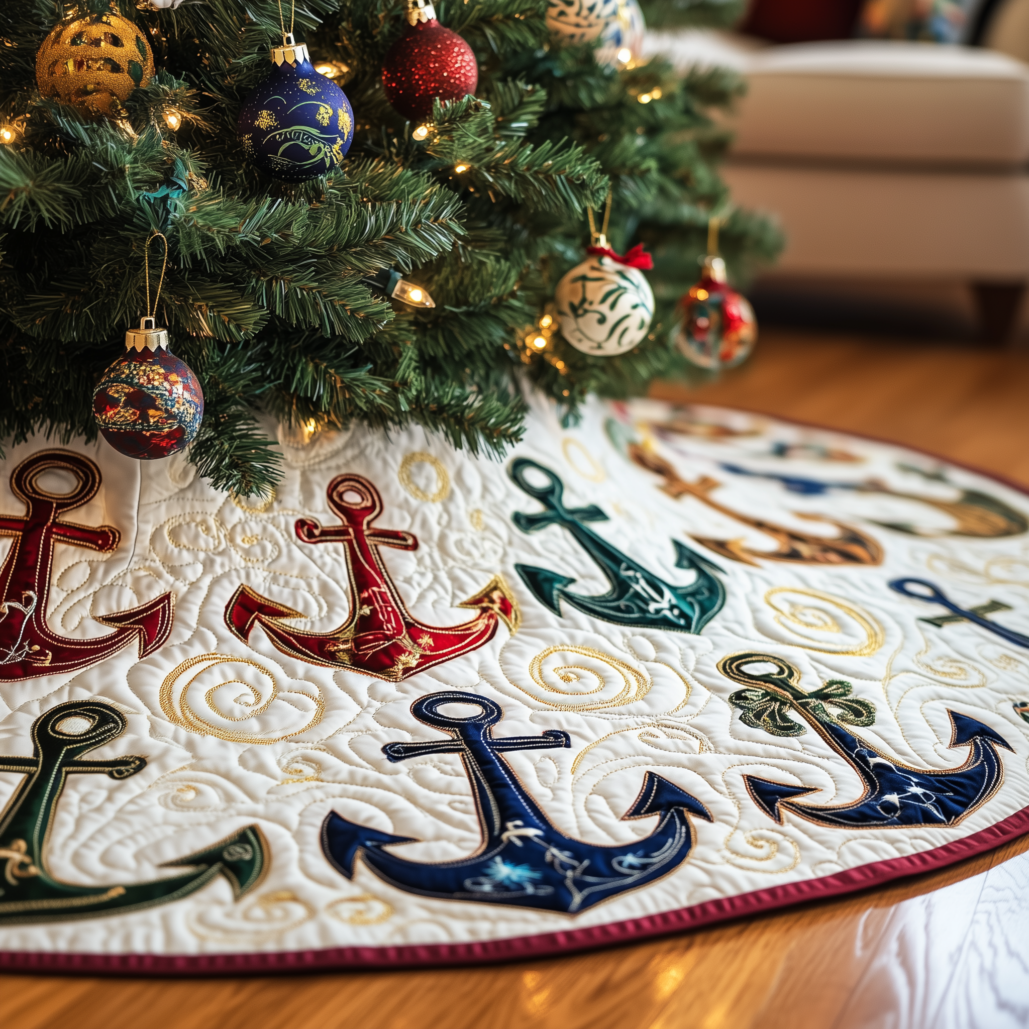 Christmas Nautical Quilted Tree Skirt Christmas Tree Skirt Unique Gifts For Mom And Dad Christmas