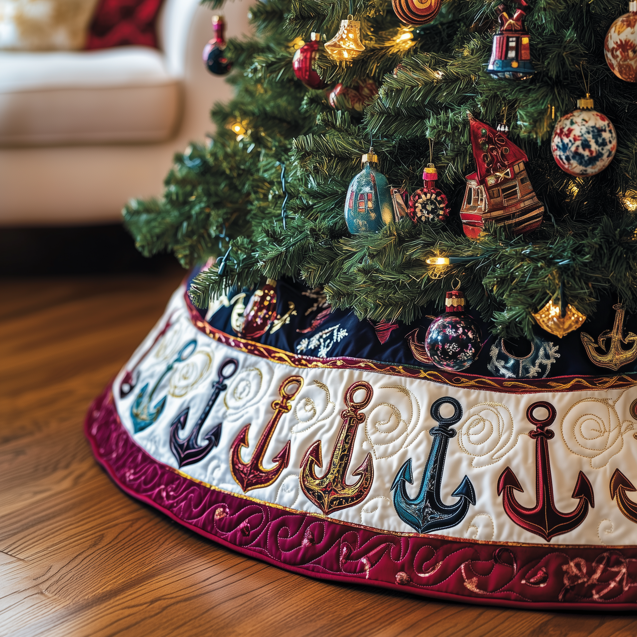 Christmas Nautical Quilted Tree Skirt Modern Tree Skirt Best Secret Santa Gifts