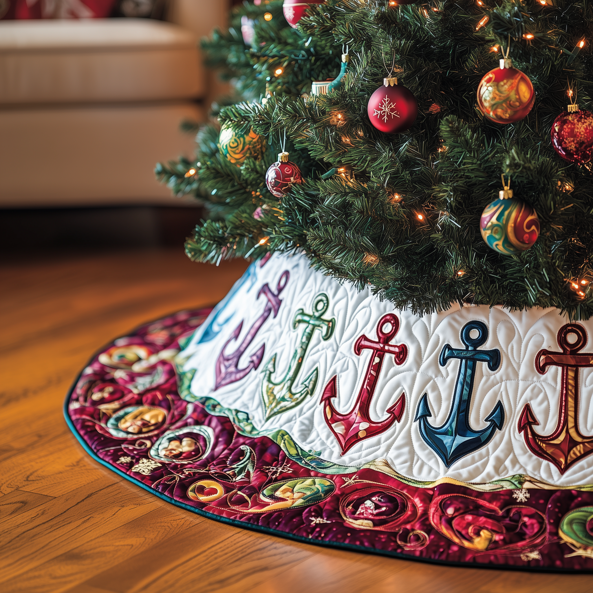 Christmas Nautical Quilted Tree Skirt Pretty Christmas Tree Skirt Christmas Gift For Parents In Law