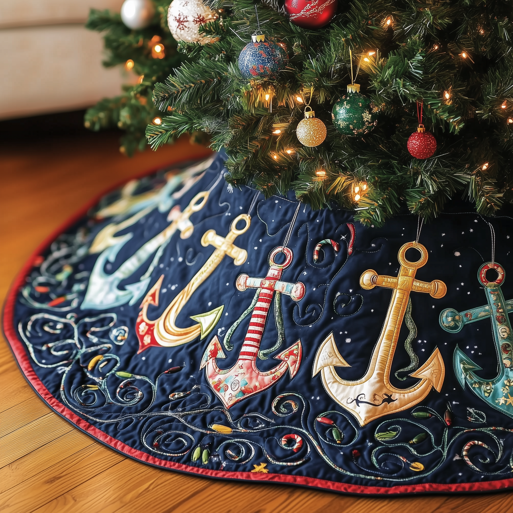 Christmas Nautical Quilted Tree Skirt Velvet Tree Skirt Christmas Presents For Boyfriend