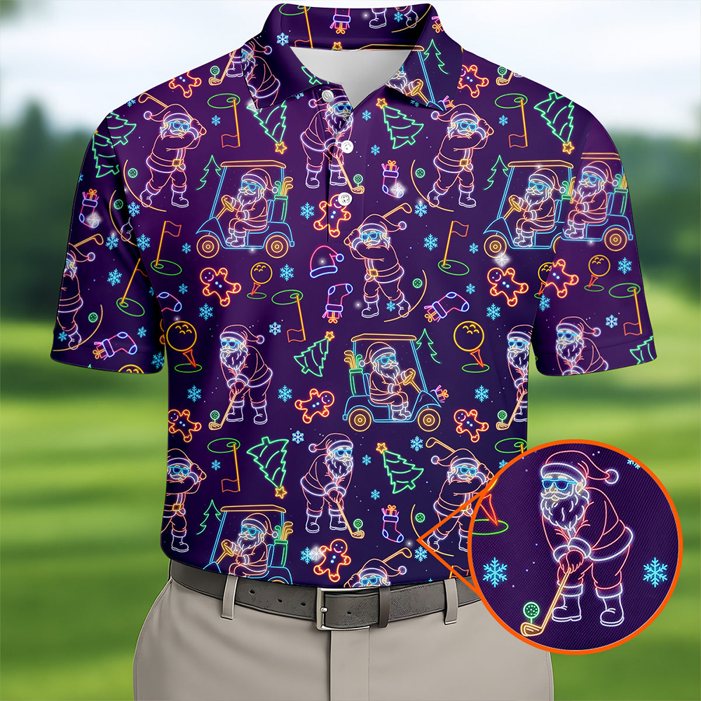 Christmas Neon Santa Golf Pose Men S Funny Golf Tops Christmas Golf Shirt Polo Shirts For Men