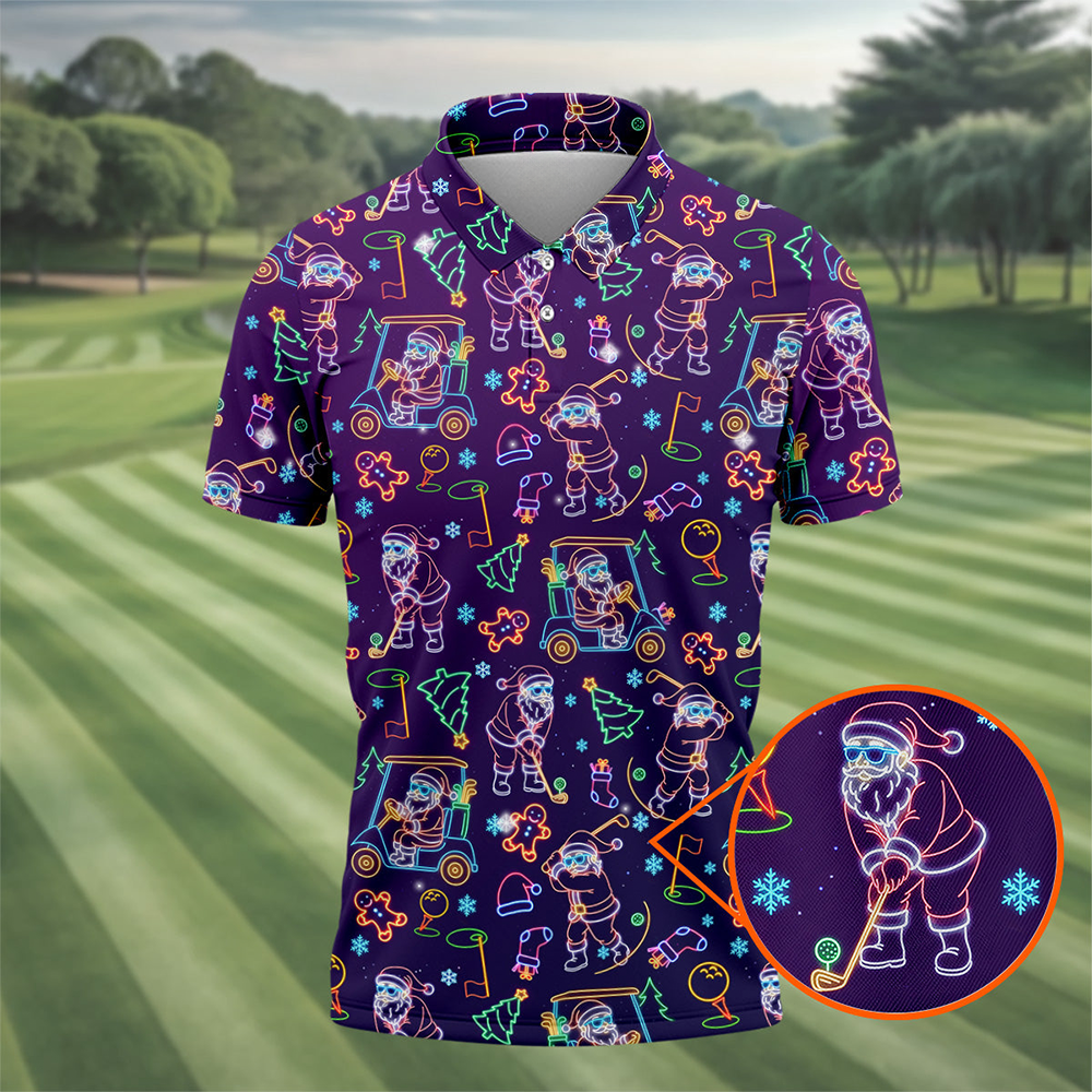 Christmas Neon Santa Golf Pose Men S Funny Golf Tops Christmas Golf Shirt Polo Shirts For Mens