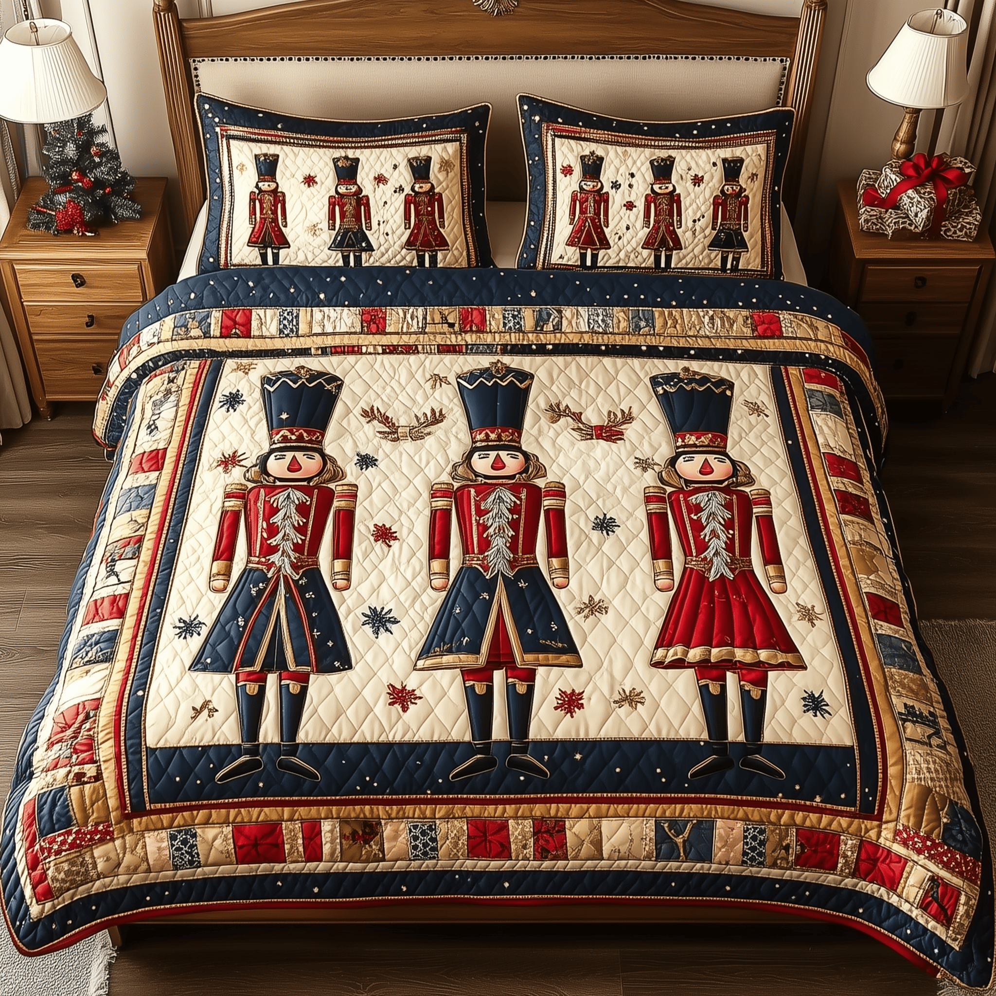 Christmas Nutcracker Quilted Bedding Set Christmas Bedding Set Top Christmas Gifts 2024 For Family