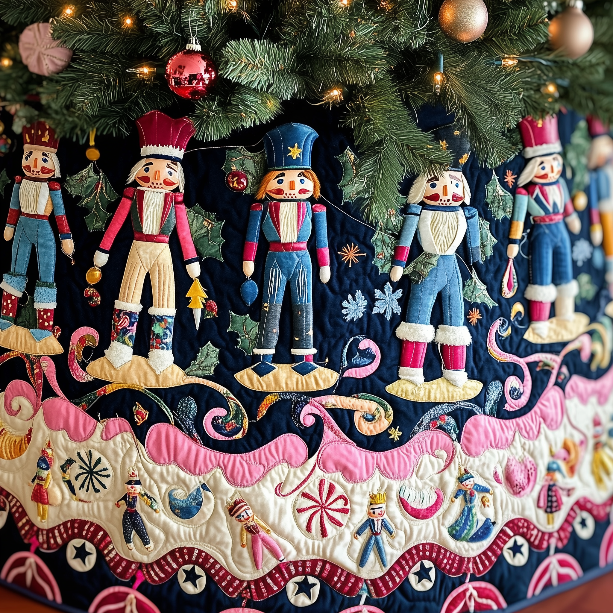 Christmas Nutcracker Quilted Tree Skirt Charming Thanksgiving Gift Merch