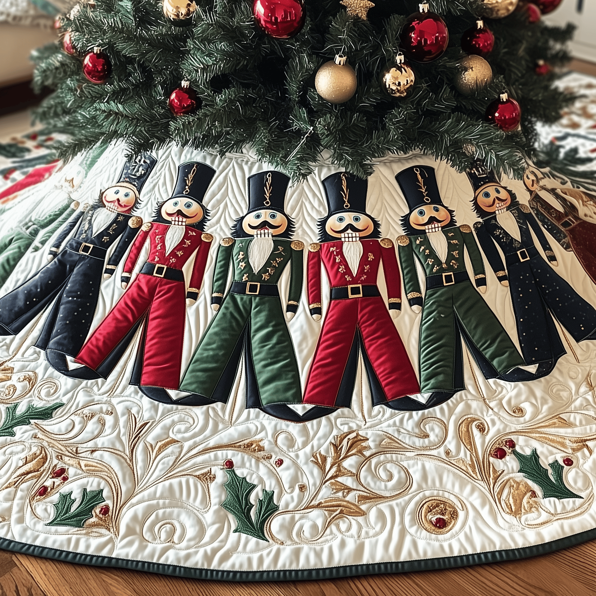 Christmas Nutcracker Quilted Tree Skirt Cute Christmas Decor Top Xmas Gifts For Teens
