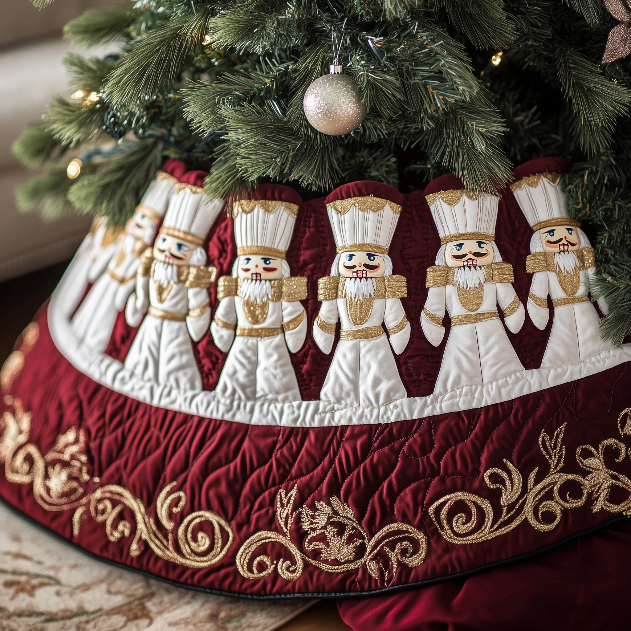 Christmas Nutcracker Quilted Tree Skirt Festive Christmas Home Styling Festive Tree Base Cover