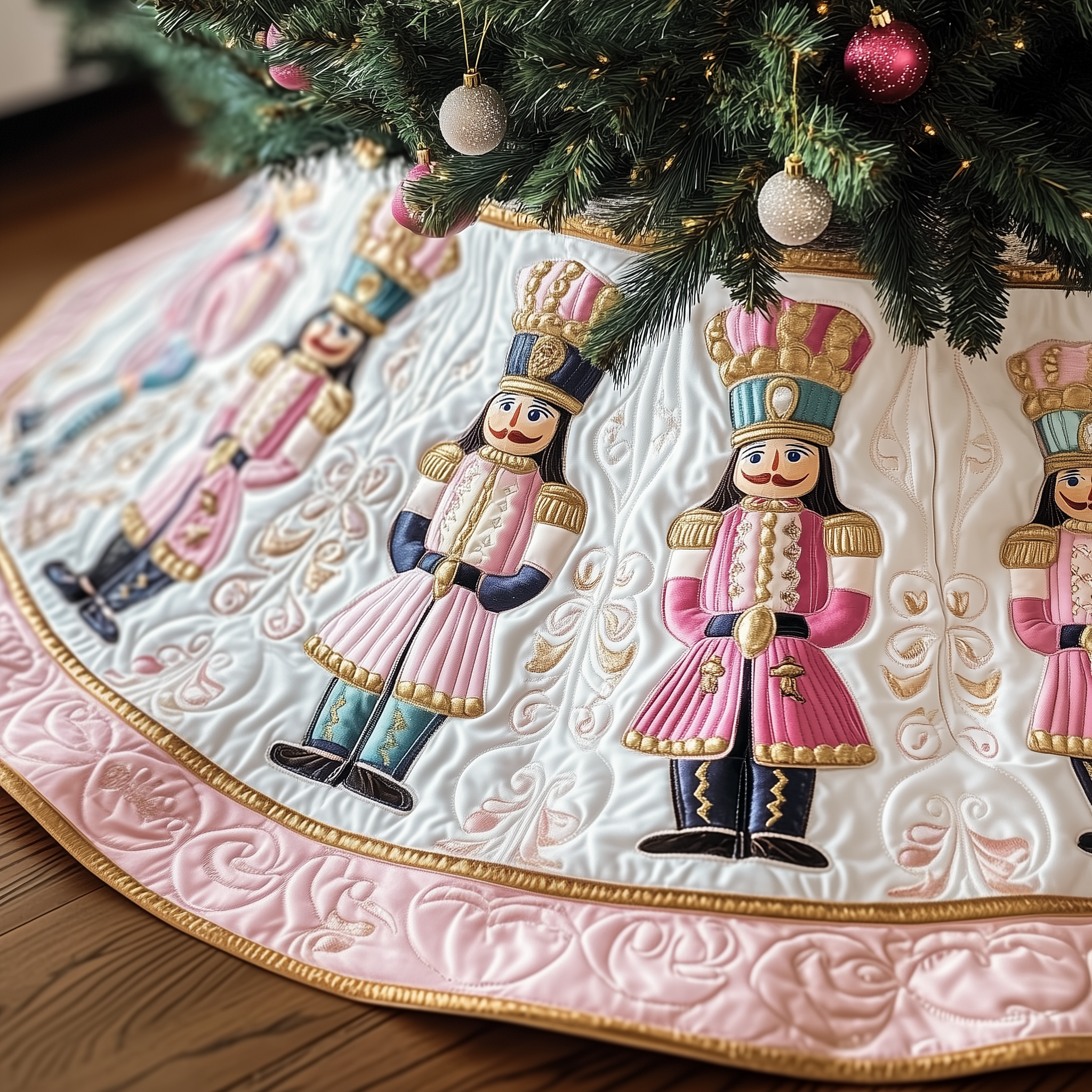 Christmas Nutcracker Quilted Tree Skirt Festive Tree Base Cover Festive Christmas Home Styling