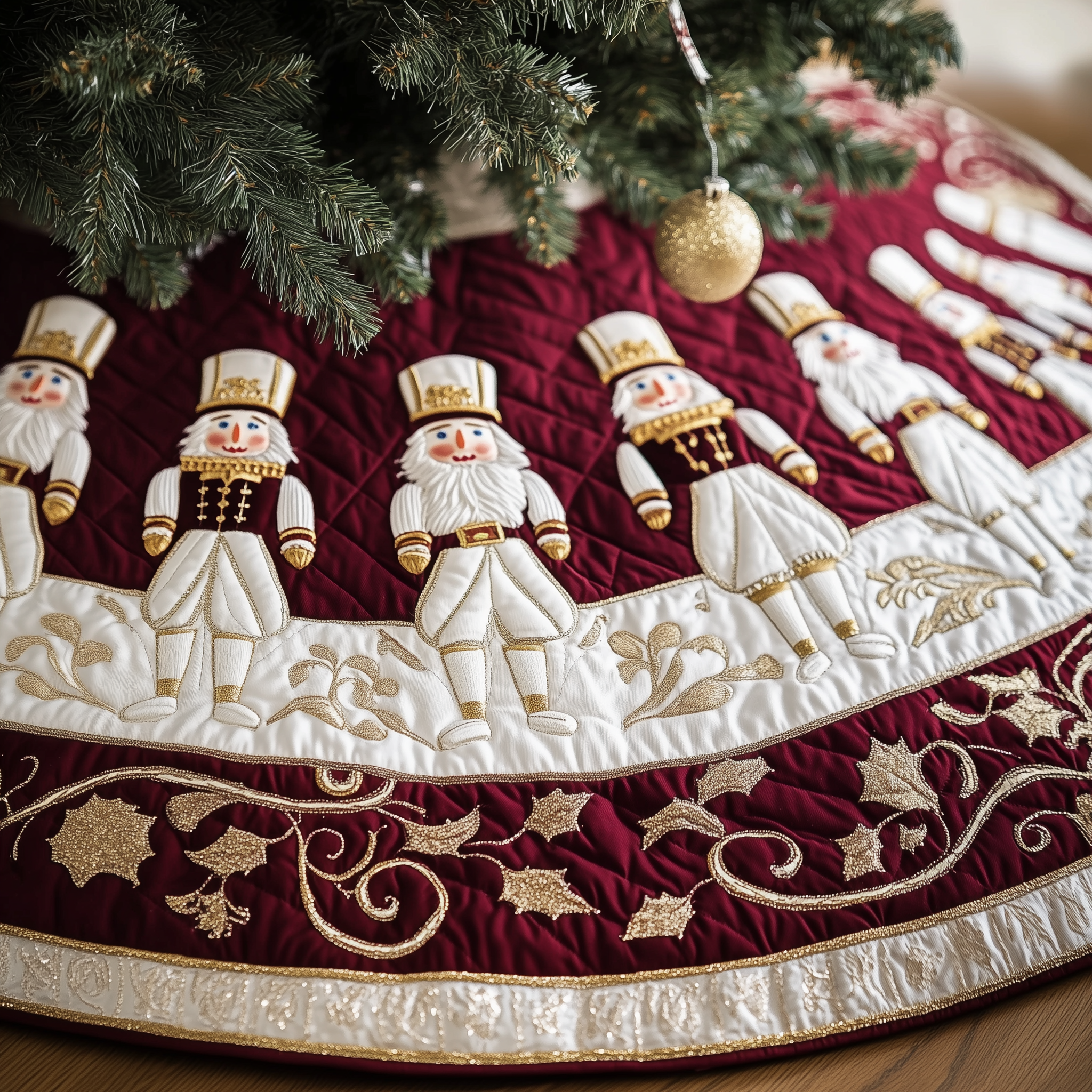 Christmas Nutcracker Quilted Tree Skirt Holiday Party Decor for Home Under-Tree Christmas Decor