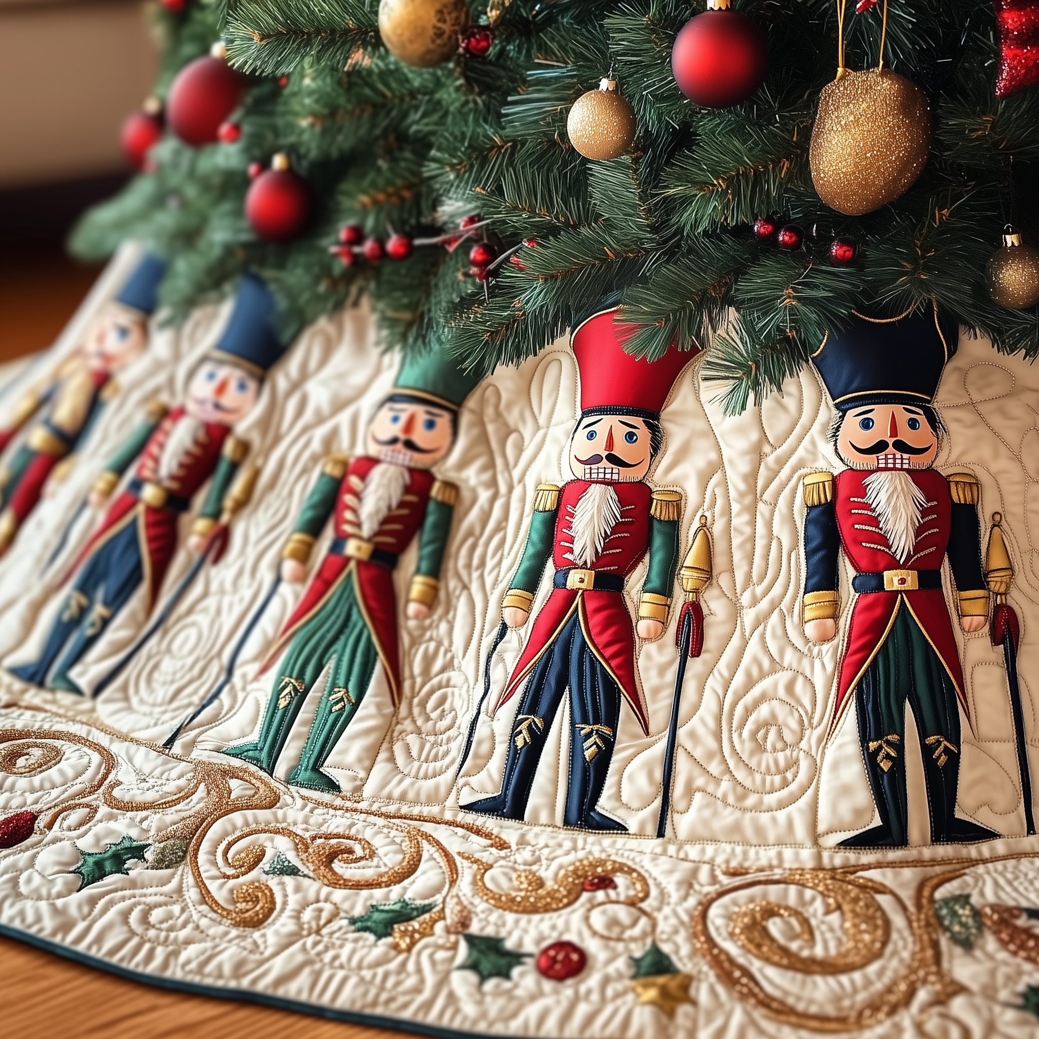 Christmas Nutcracker Quilted Tree Skirt  Holiday Tree Skirt Xmas Decorations Nutcracker Christmas Gifts