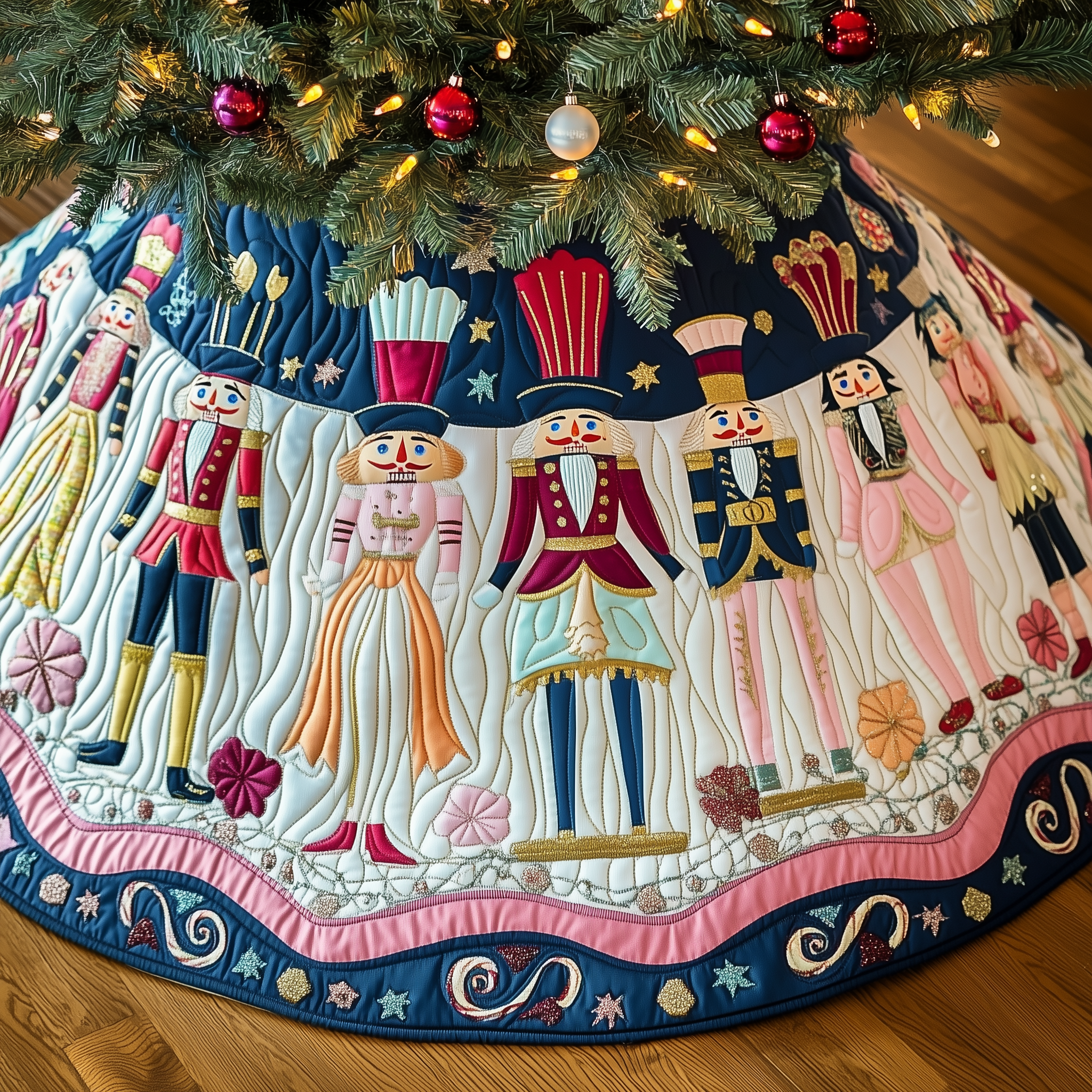 Christmas Nutcracker Quilted Tree Skirt  Holiday Tree Skirt Xmas Decorations Nutcracker Christmas Gifts