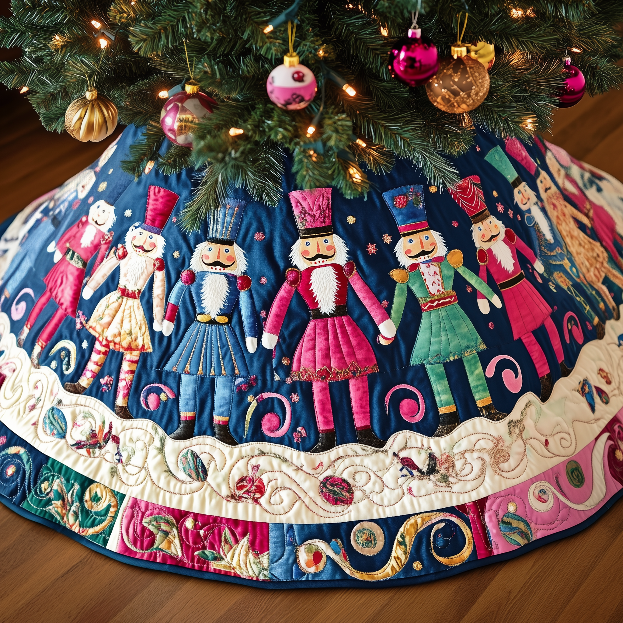 Christmas Nutcracker Quilted Tree Skirt  Holiday Tree Skirt Xmas Decorations Nutcracker Christmas Gifts