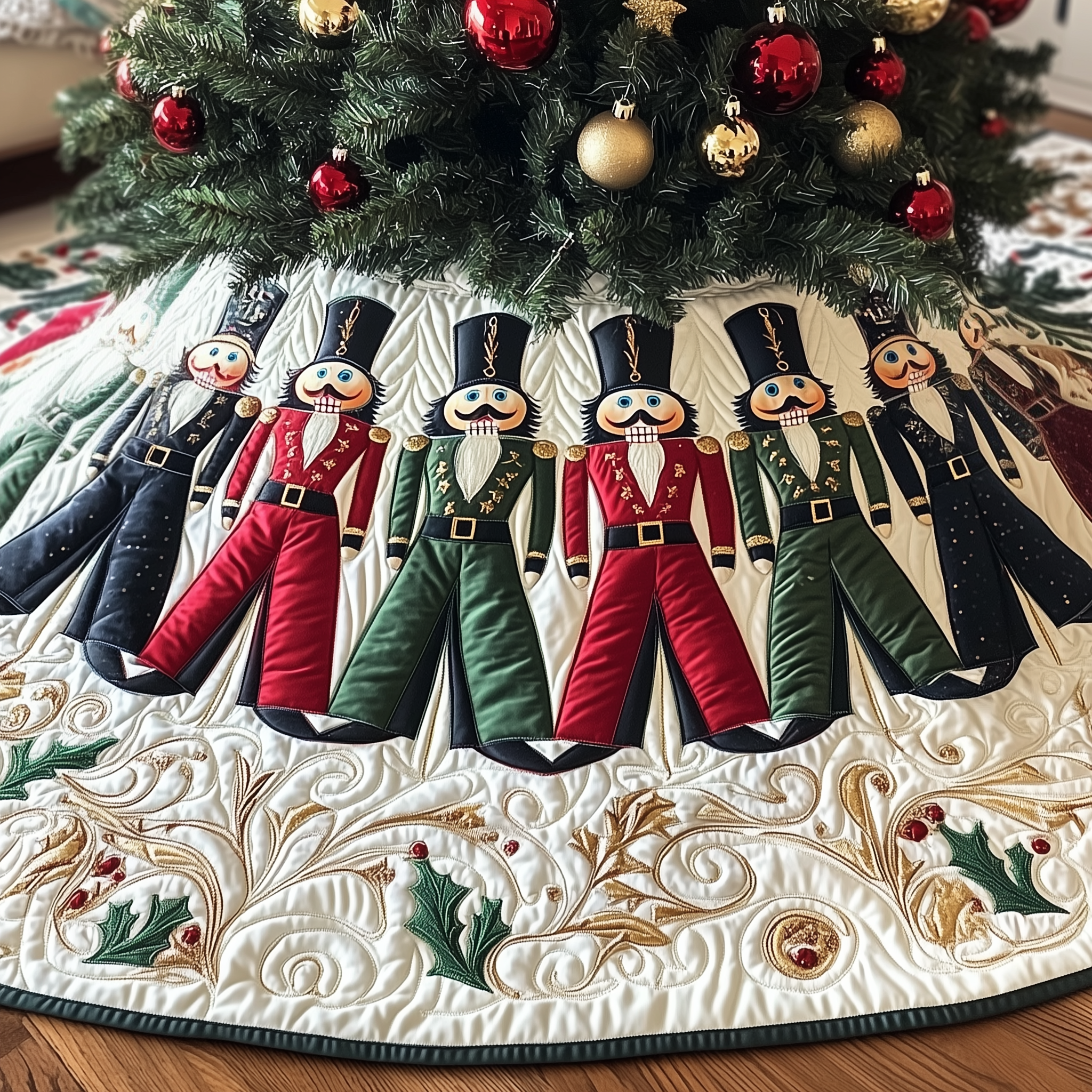 Christmas Nutcracker Quilted Tree Skirt Meaningful Anniversary Gift Merch