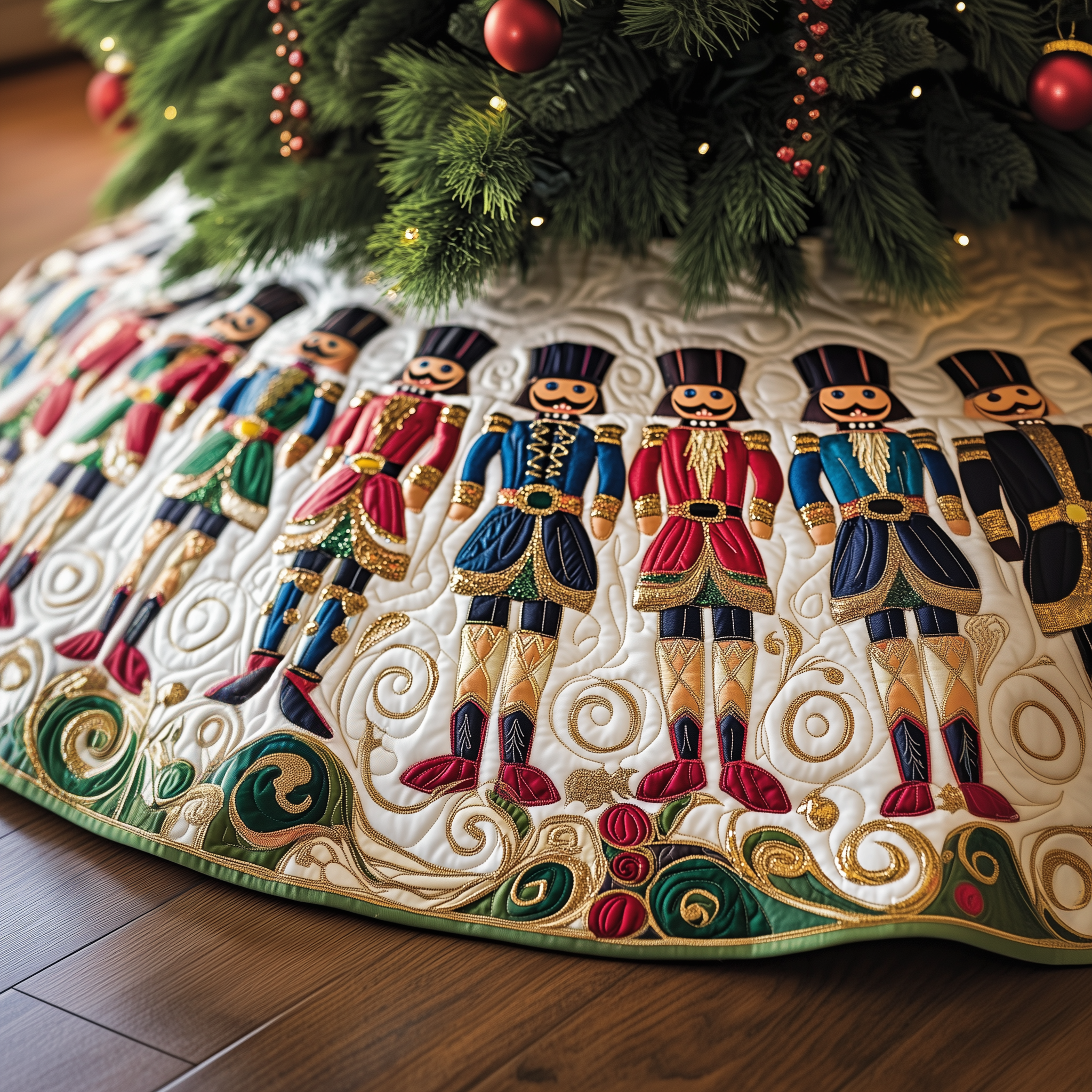 Christmas Nutcracker Quilted Tree Skirt Under Tree Christmas Decor Holiday Party Decor for Home