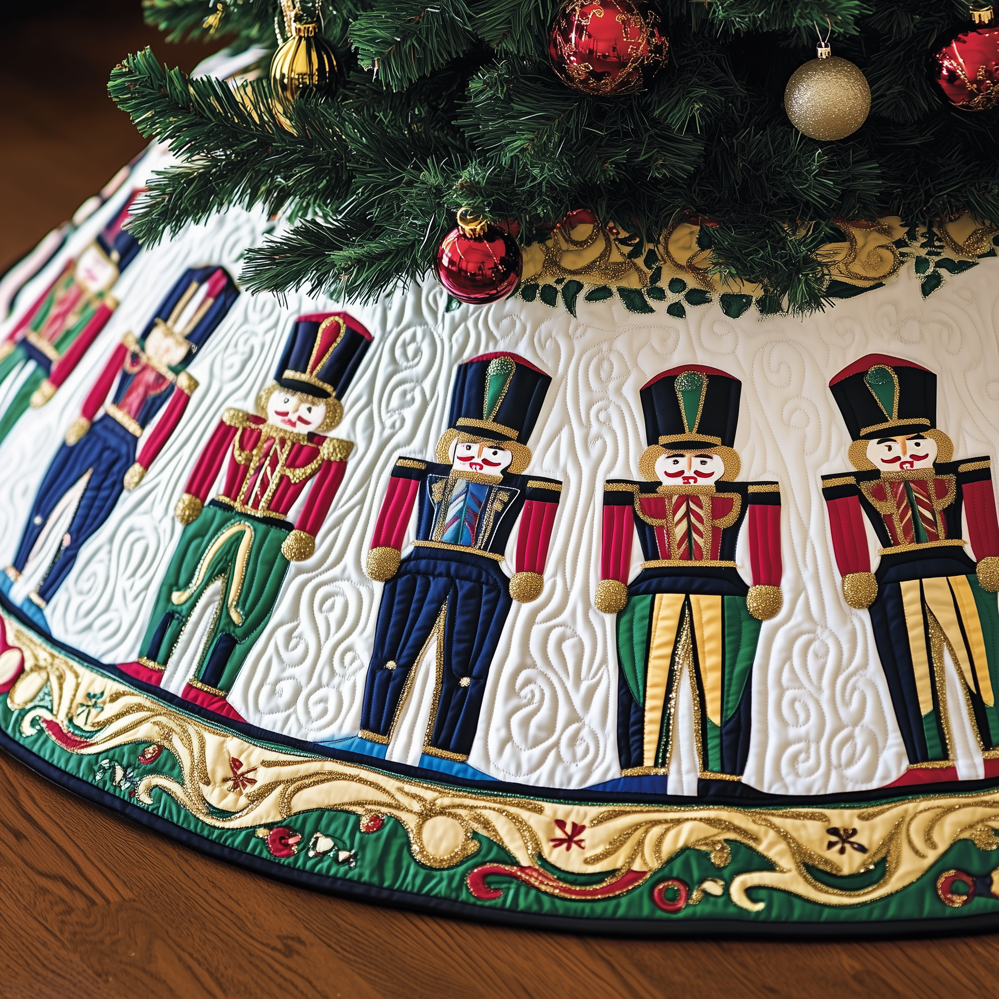 Christmas Nutcracker Quilted Tree Skirt Winter Holiday Decor Holiday Living Room Decor