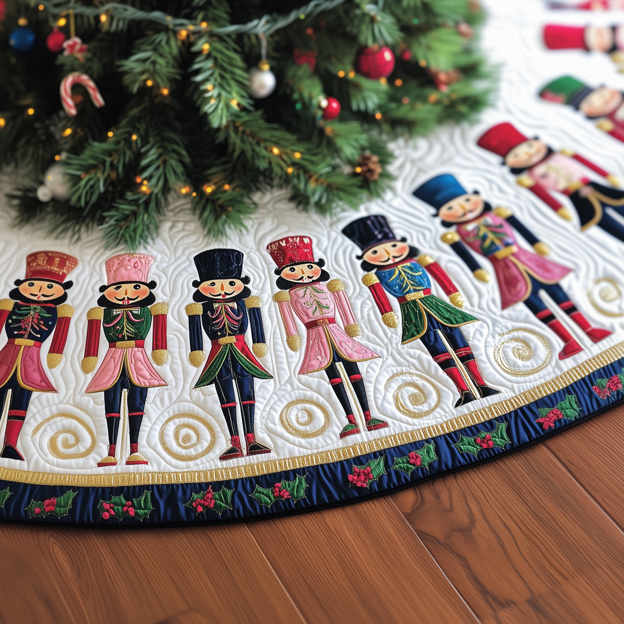 Christmas Nutcracker Quilted Tree Skirt Xmas Under Tree Decoration Seasonal Tree Area Decoration